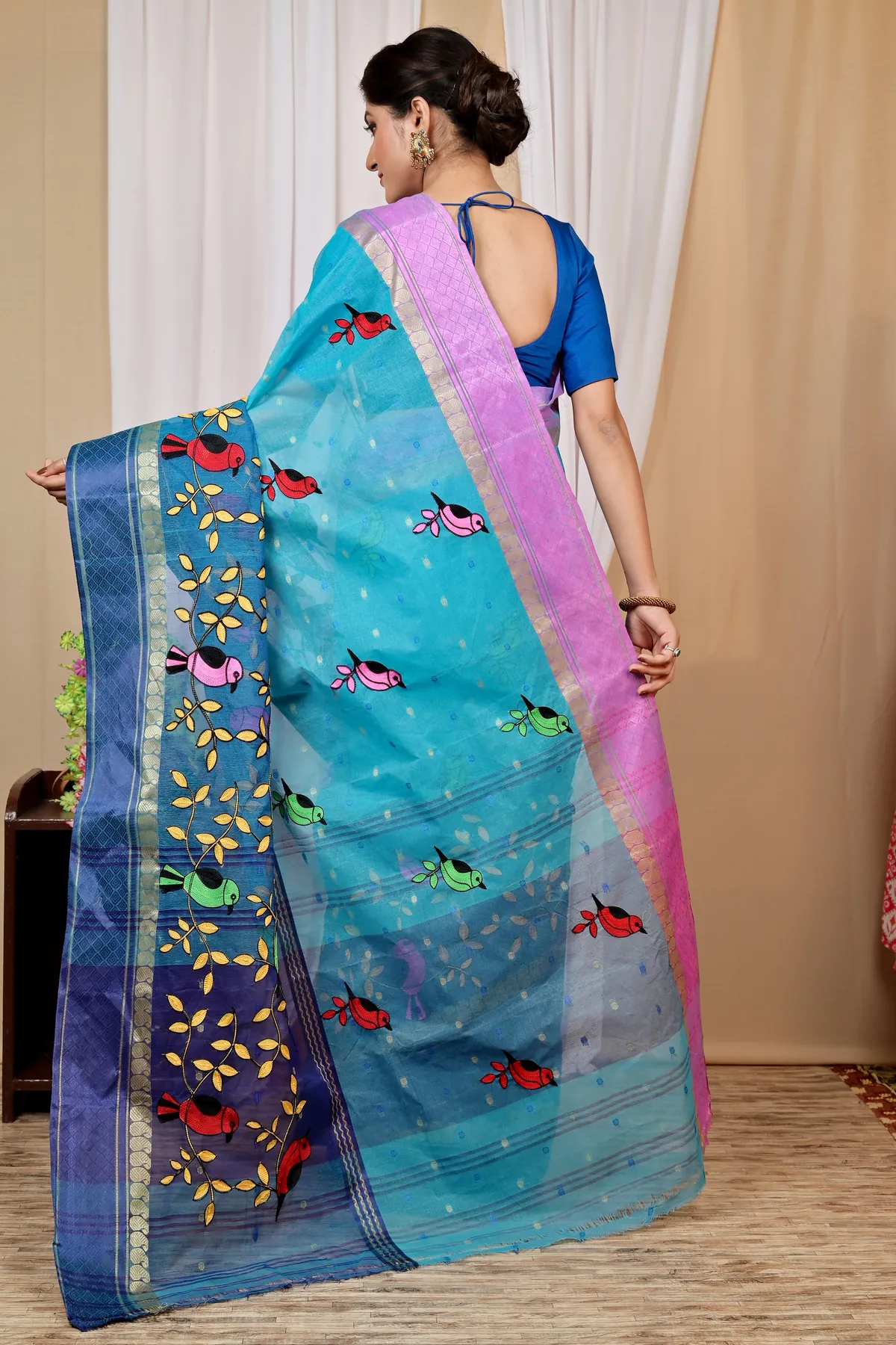 DipDiya Pure Cotton Blue Embi Ganga Chari A Legacy Woven Embroidery Tant Sarees