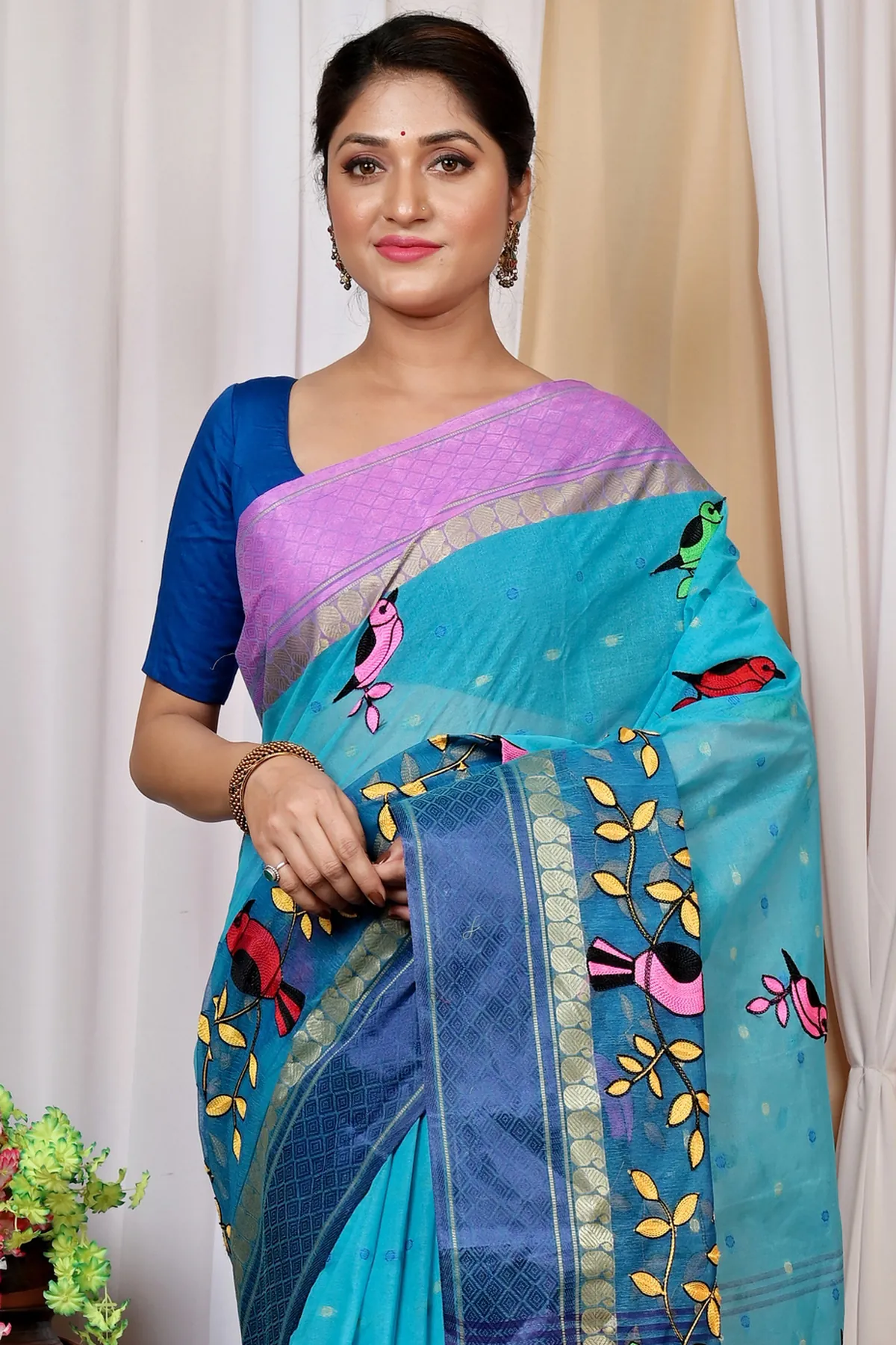 DipDiya Pure Cotton Blue Embi Ganga Chari A Legacy Woven Embroidery Tant Sarees