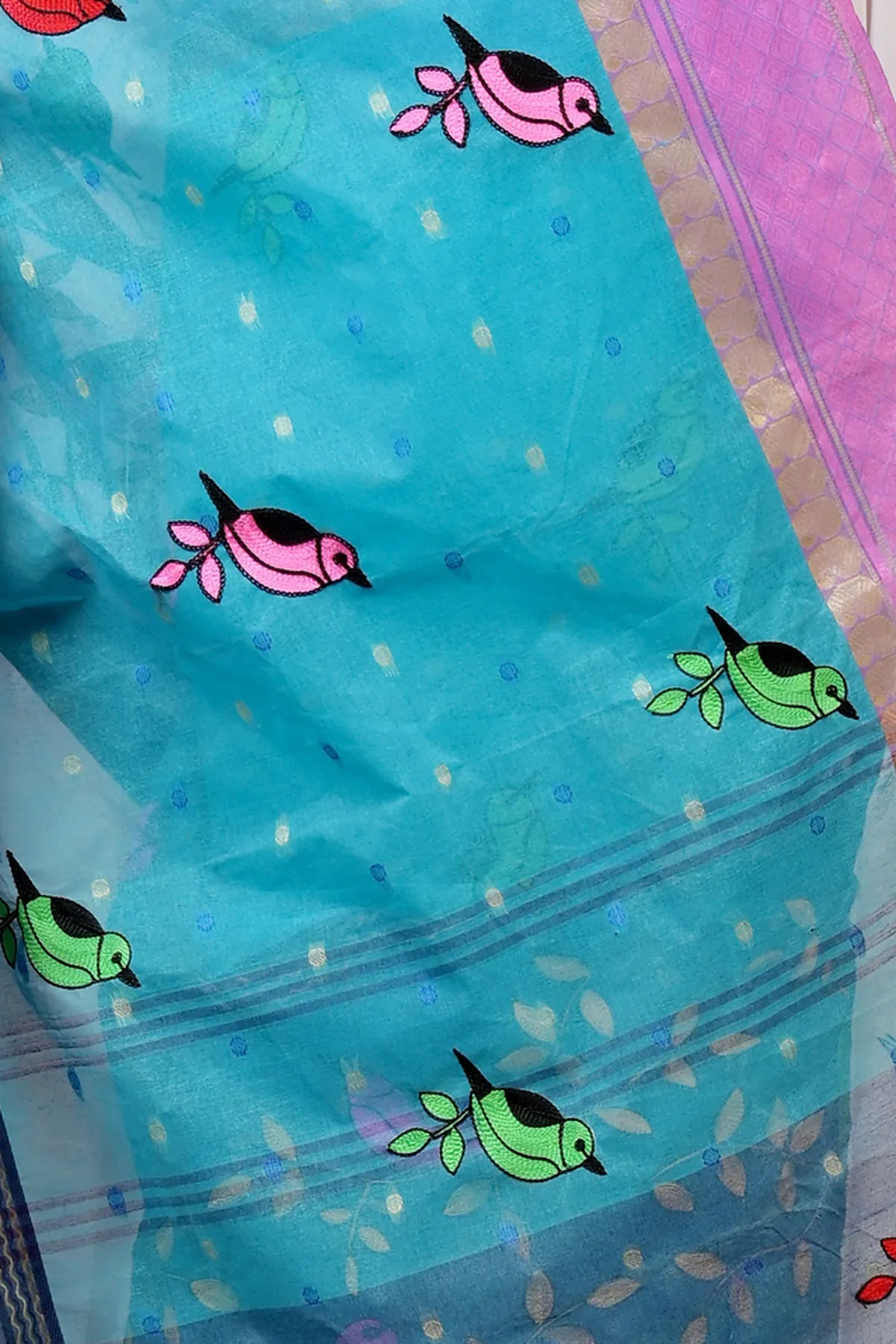 DipDiya Pure Cotton Blue Embi Ganga Chari A Legacy Woven Embroidery Tant Sarees