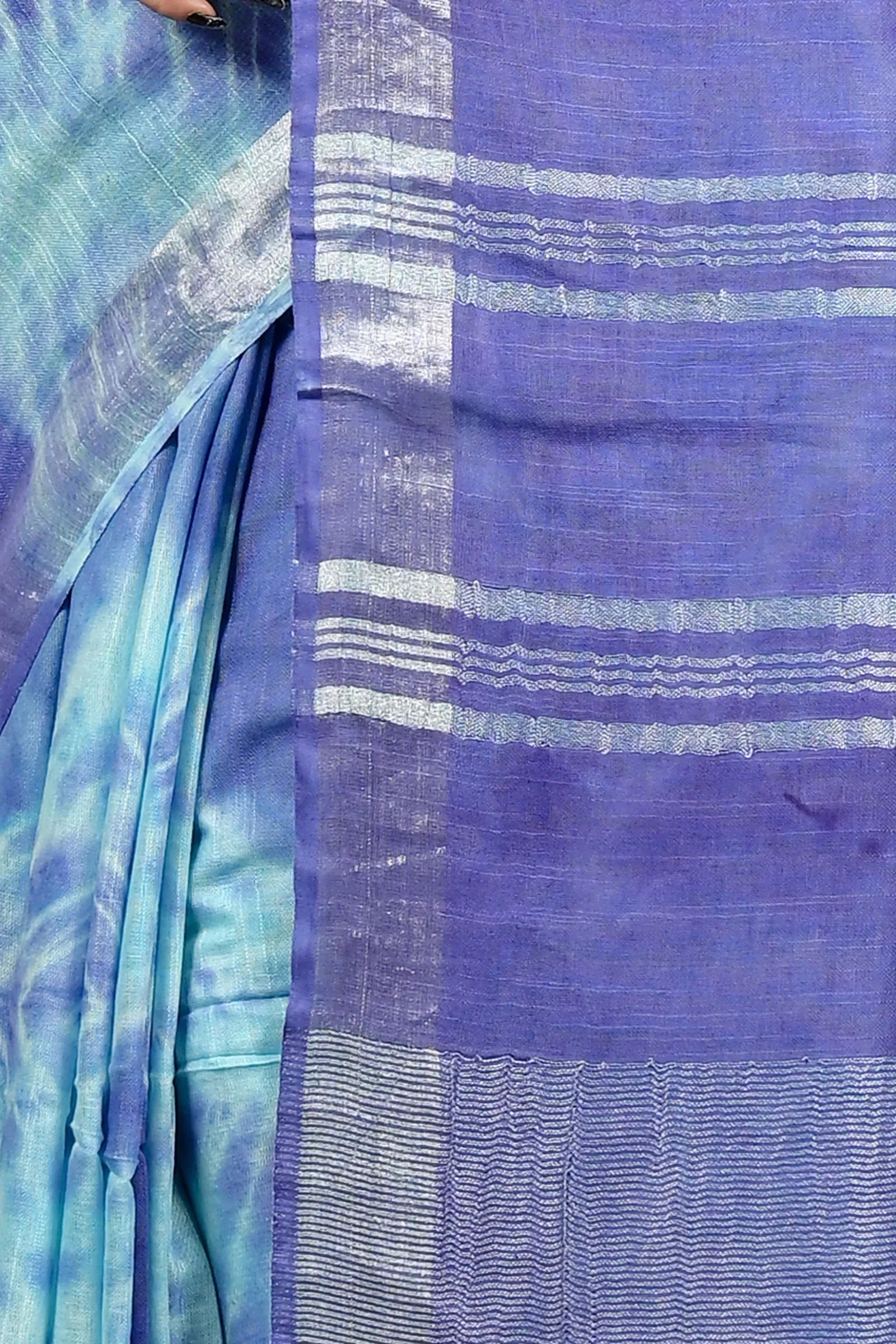 DipDiya Pure Cotton Blue Finui The Bengali Classic Handloom Sarees