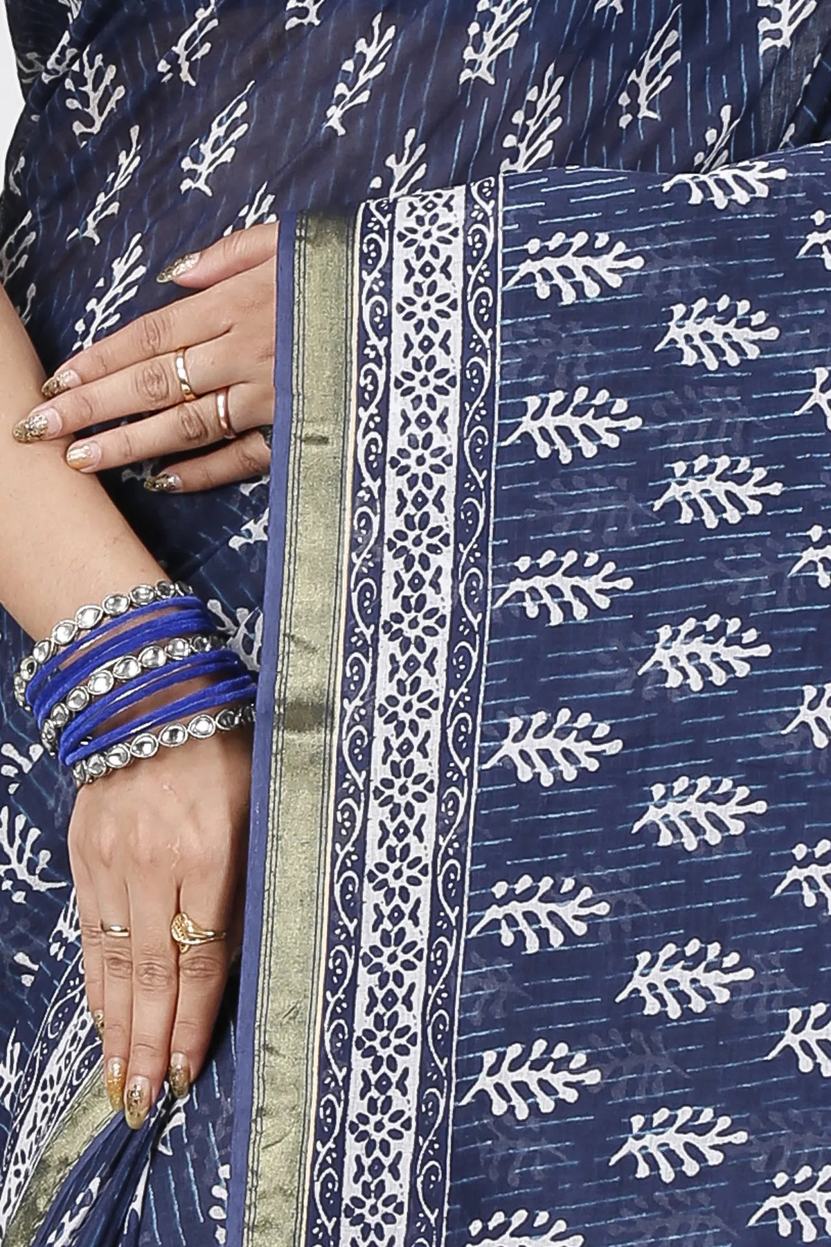DipDiya Pure Cotton Blue Mela Woven with Tradition Printed Handloom Sarees