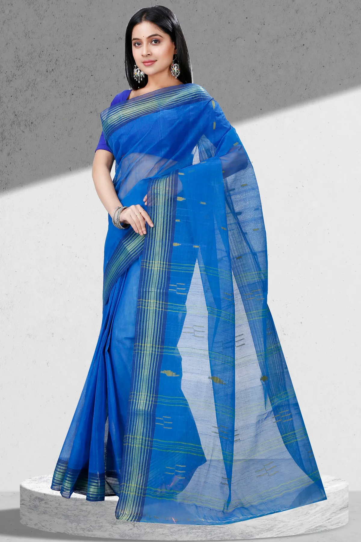 DipDiya Pure Cotton Blue Naman Stories of Bengal Tant Sarees