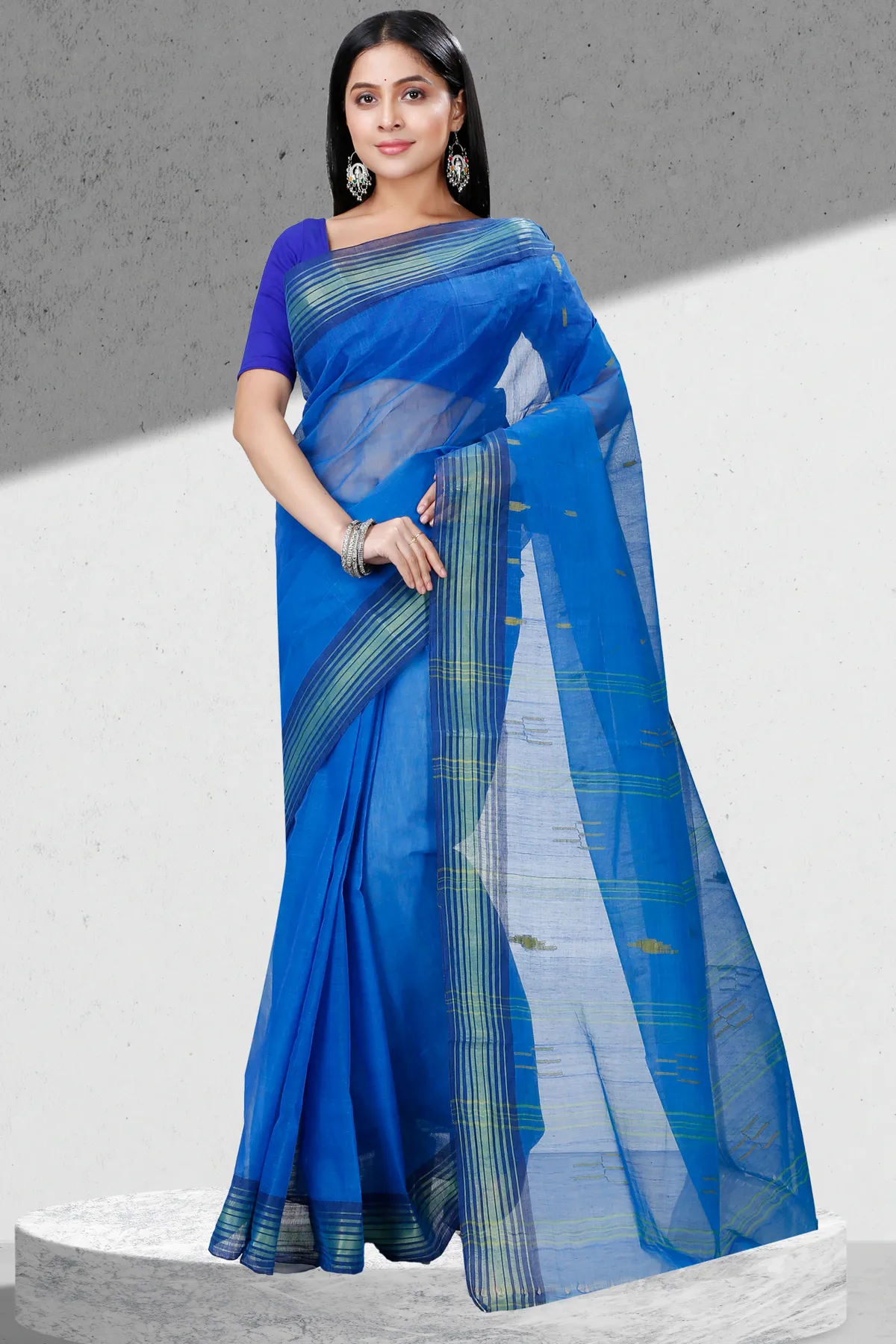 DipDiya Pure Cotton Blue Naman Stories of Bengal Tant Sarees