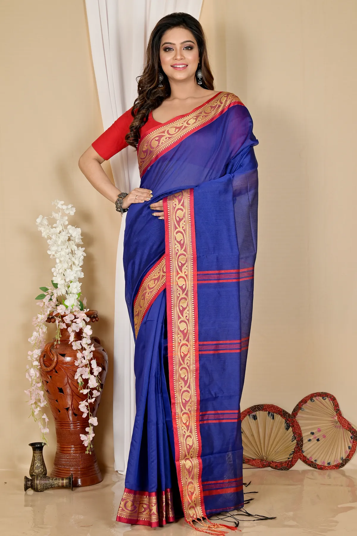 DipDiya Pure Cotton Blue Nova Effortless Tradition Handloom Sarees