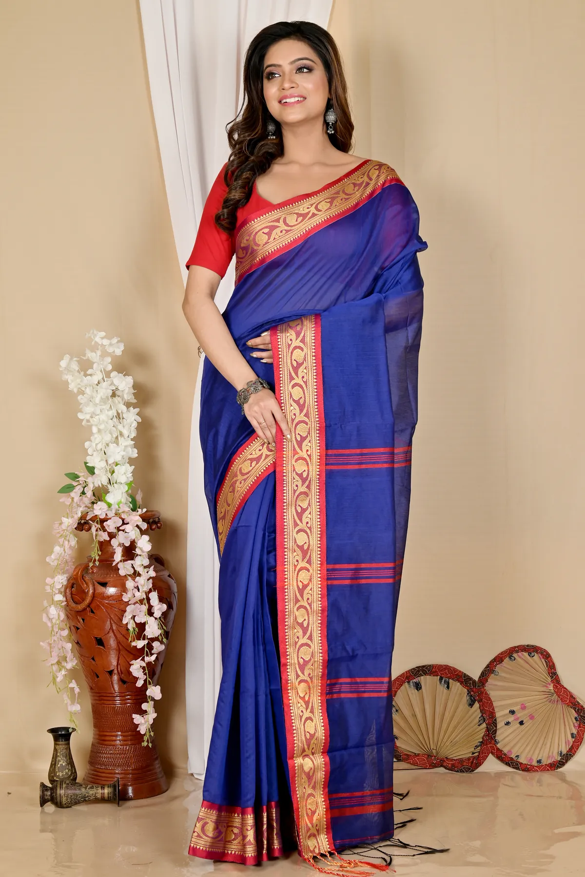 DipDiya Pure Cotton Blue Nova Effortless Tradition Handloom Sarees