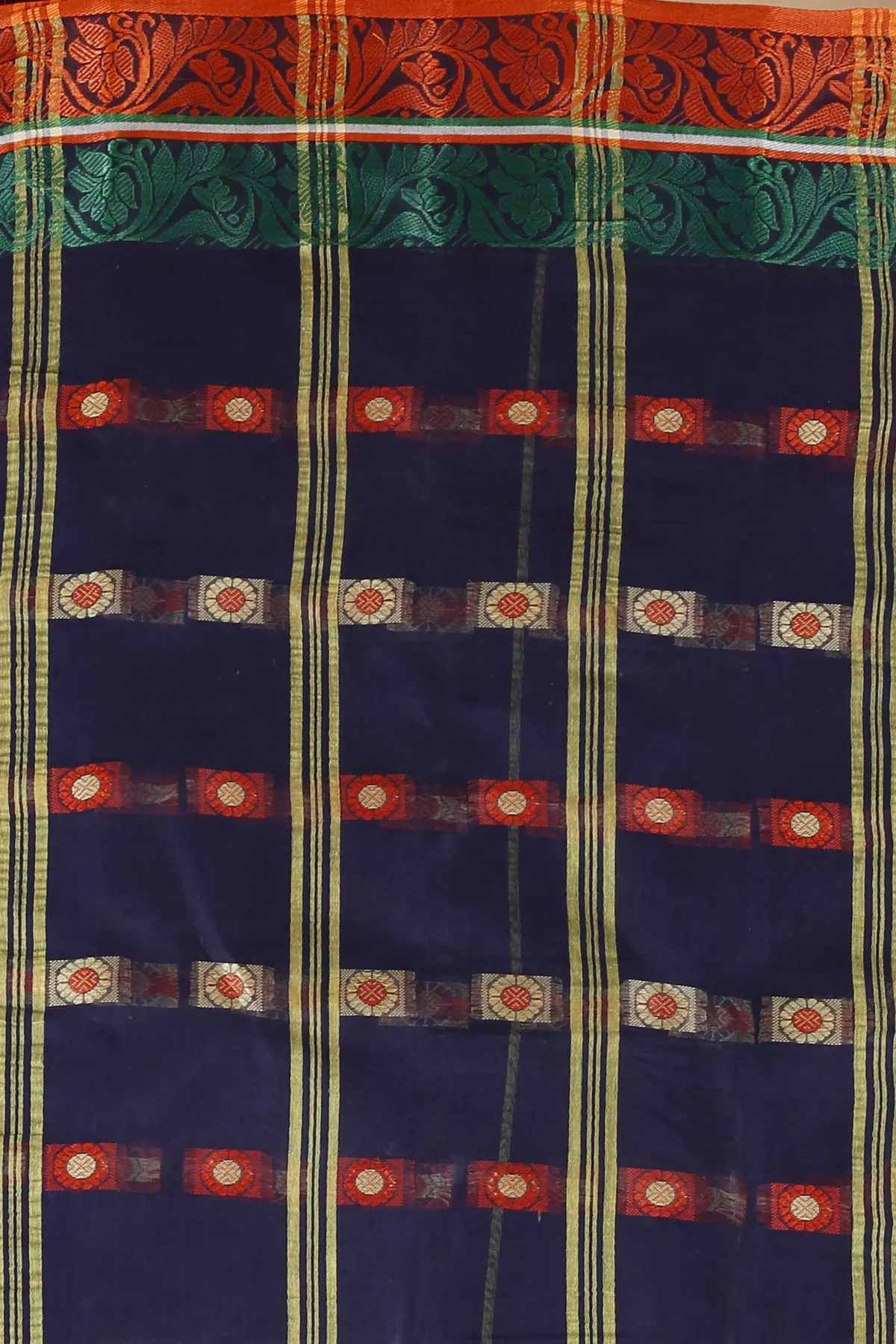 DipDiya Pure Cotton Blue Pushti Desiging Rooted in Bengal Tant Sarees