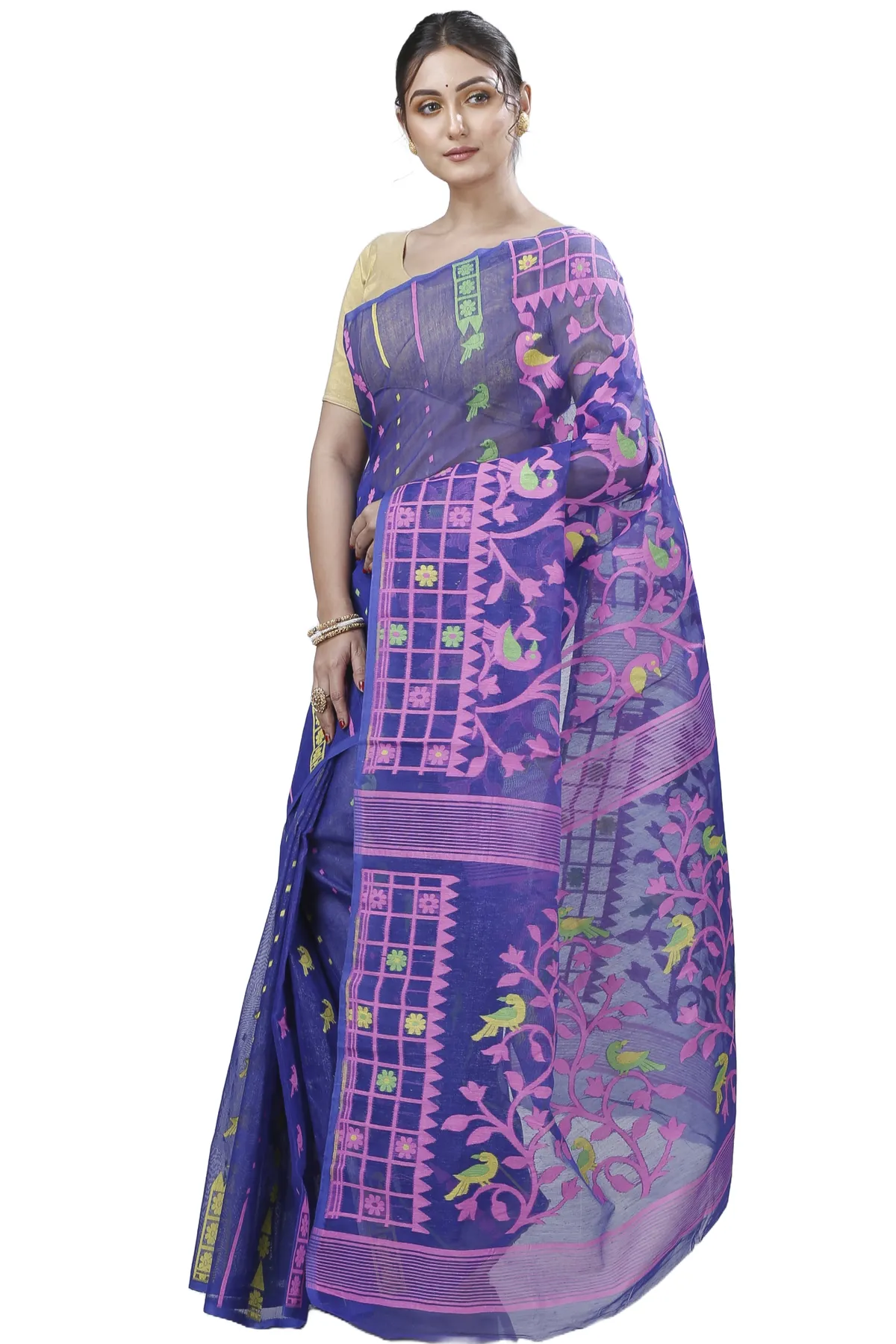 DipDiya Pure Cotton Blue Sabon Handloom Heritage Jamdani Sarees