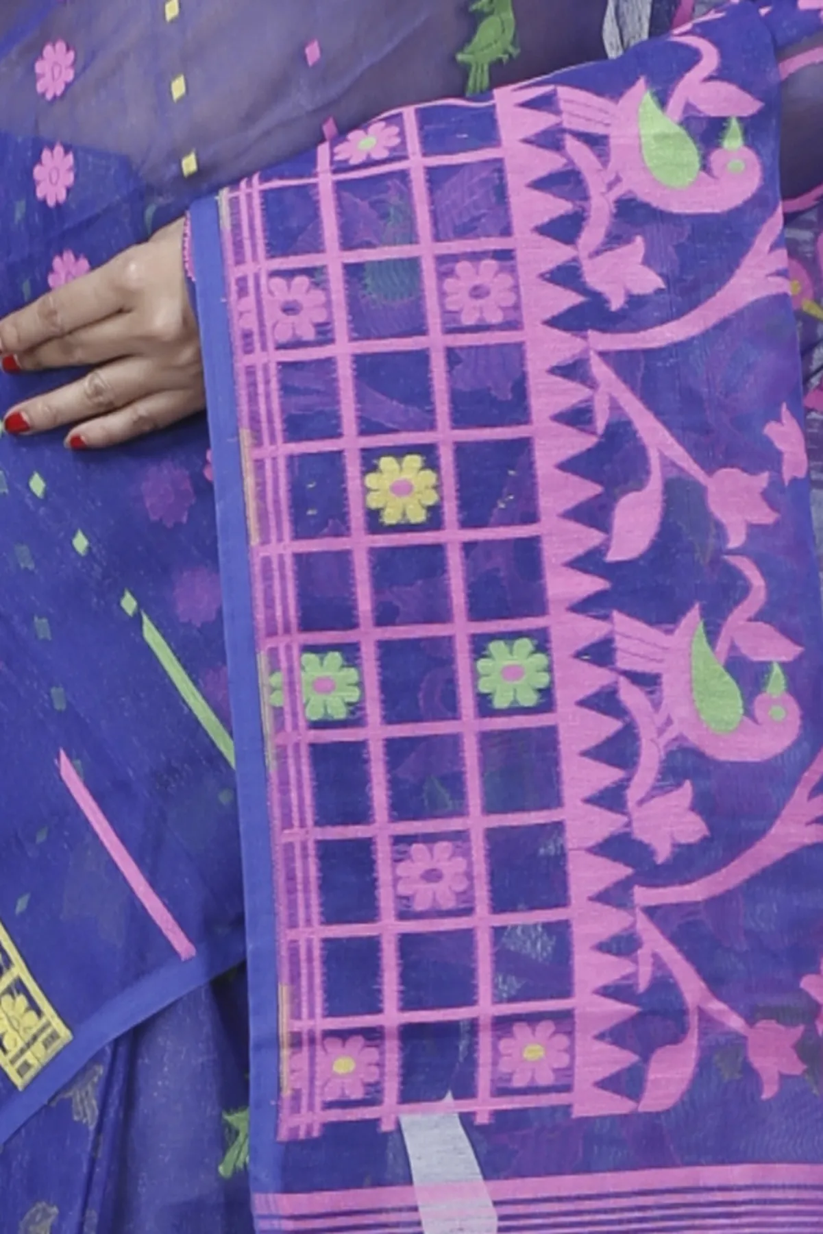 DipDiya Pure Cotton Blue Sabon Handloom Heritage Jamdani Sarees