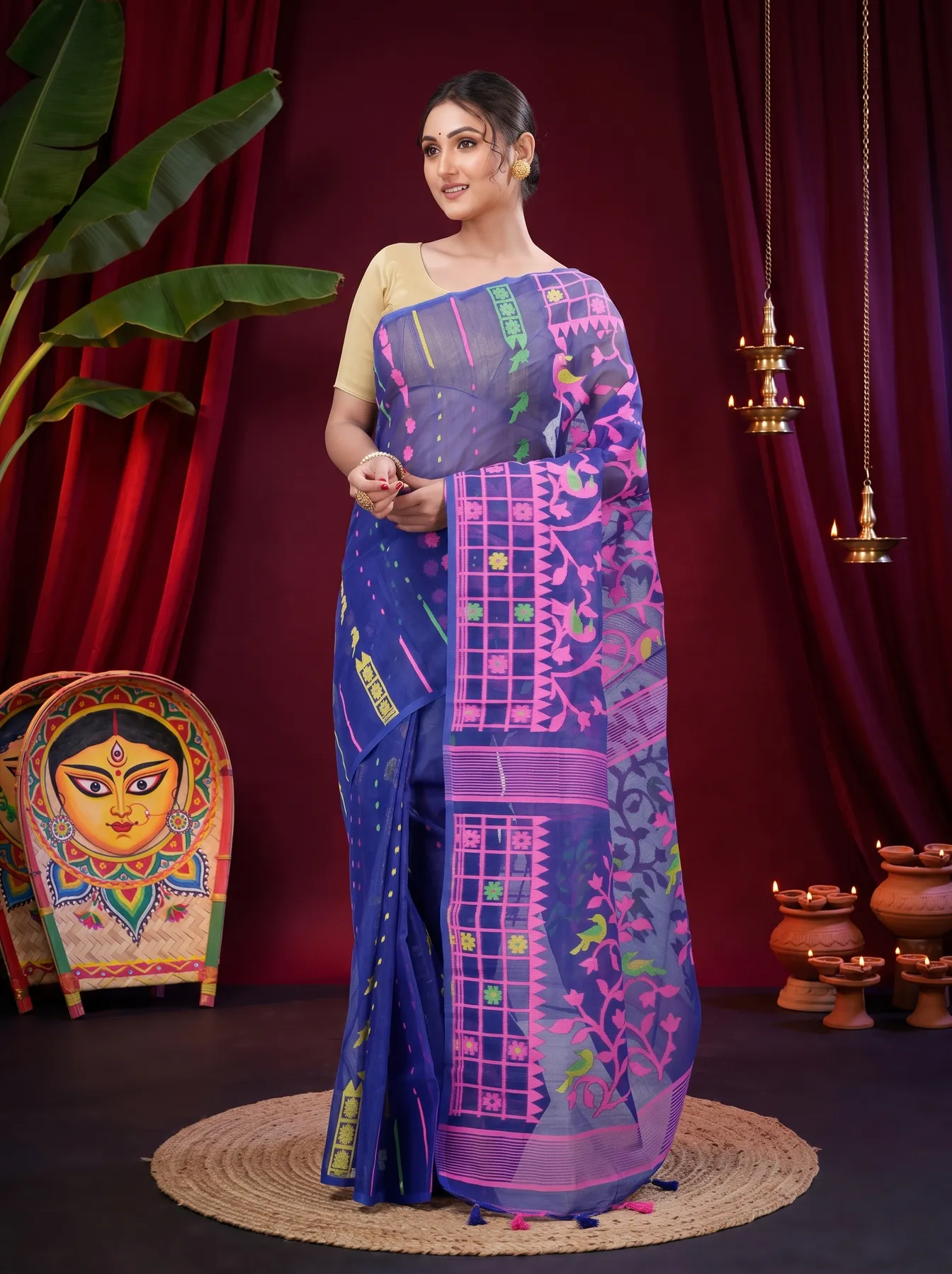 DipDiya Pure Cotton Blue Sabon Handloom Heritage Jamdani Sarees