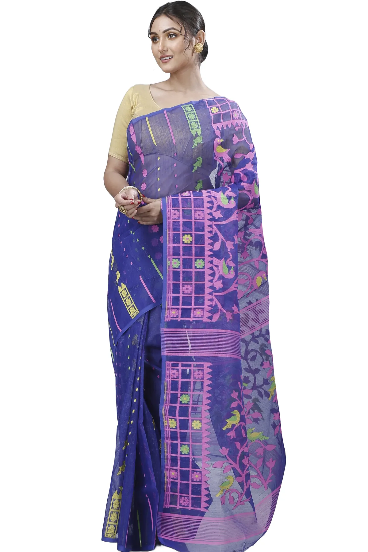 DipDiya Pure Cotton Blue Sabon Handloom Heritage Jamdani Sarees