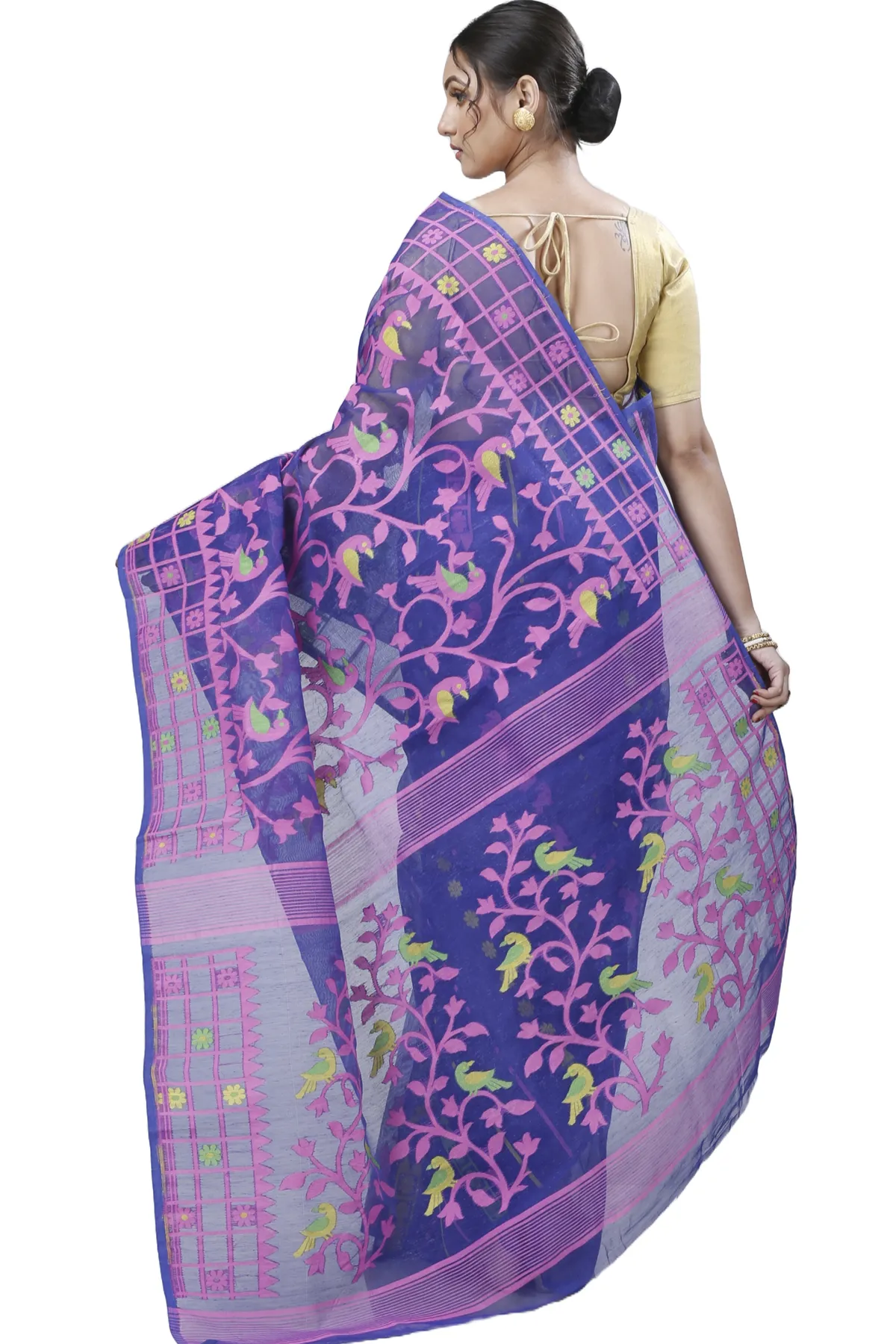 DipDiya Pure Cotton Blue Sabon Handloom Heritage Jamdani Sarees