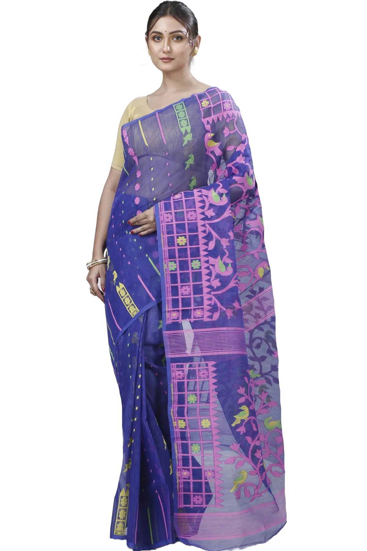 DipDiya Pure Cotton Blue Sabon Handloom Heritage Jamdani Sarees
