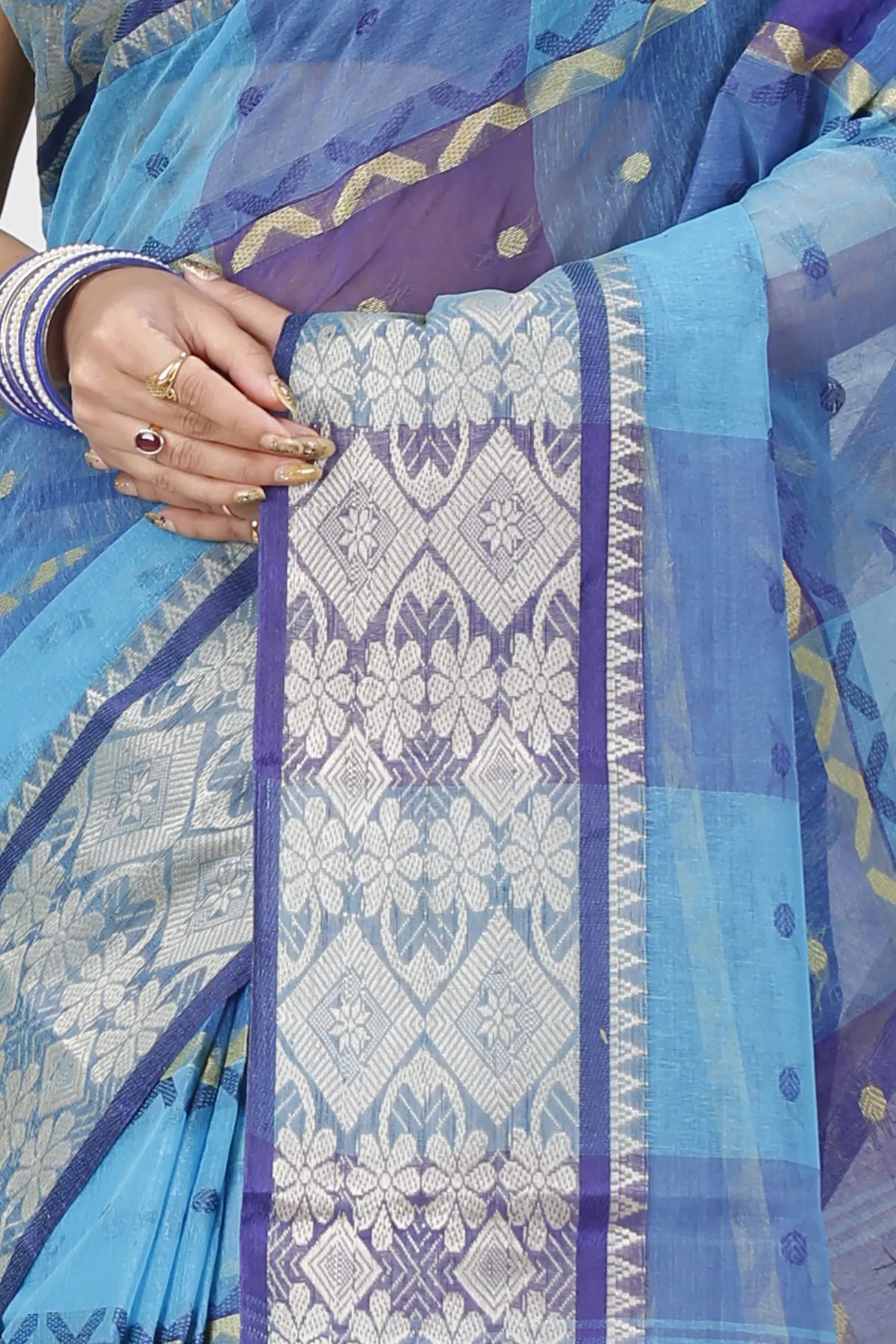 DipDiya Pure Cotton Blue SonaJhuri Desiging Heritage Elegance Tant Sarees