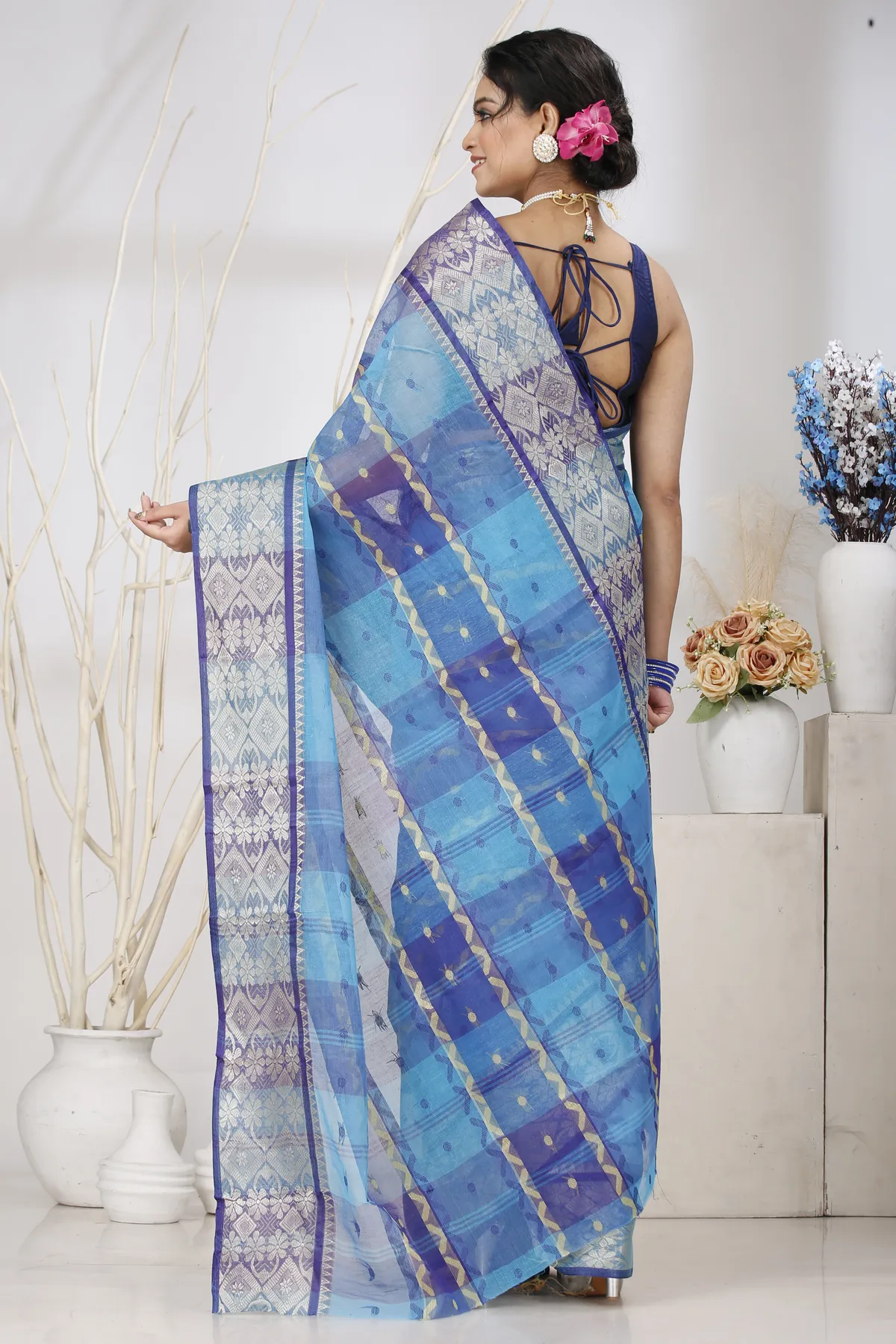 DipDiya Pure Cotton Blue SonaJhuri Desiging Heritage Elegance Tant Sarees