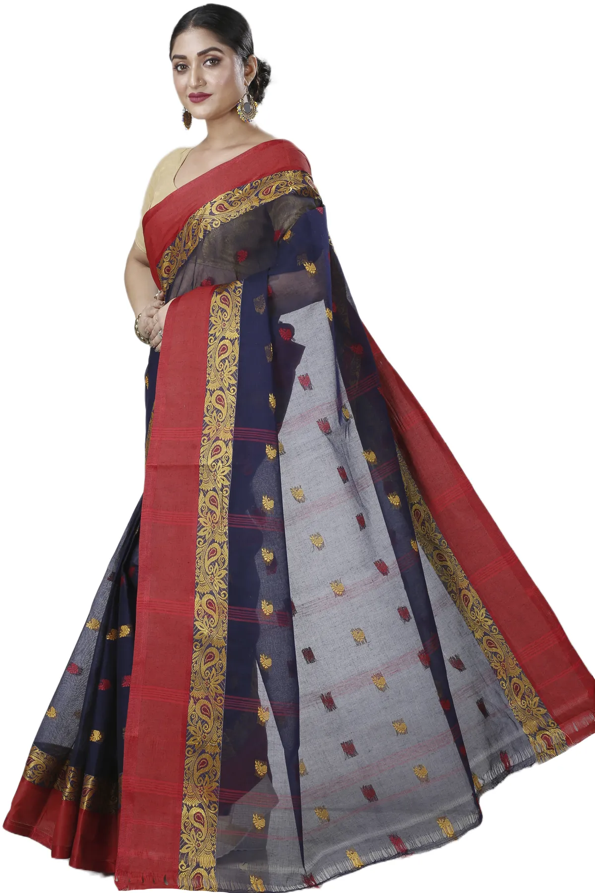 DipDiya Pure Cotton Blue Srimati Woven with Tradition Tant Sarees