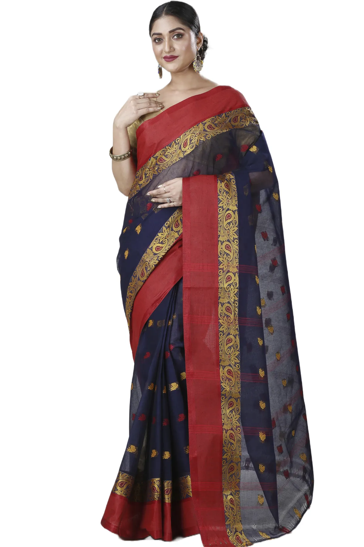 DipDiya Pure Cotton Blue Srimati Woven with Tradition Tant Sarees