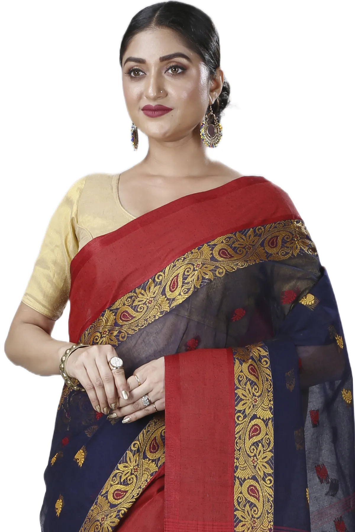 DipDiya Pure Cotton Blue Srimati Woven with Tradition Tant Sarees