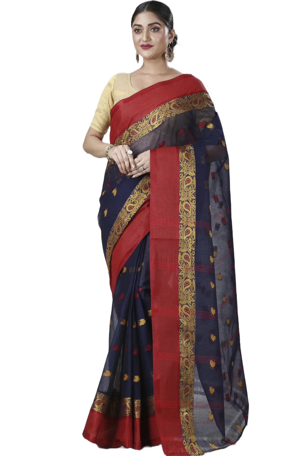 DipDiya Pure Cotton Blue Srimati Woven with Tradition Tant Sarees