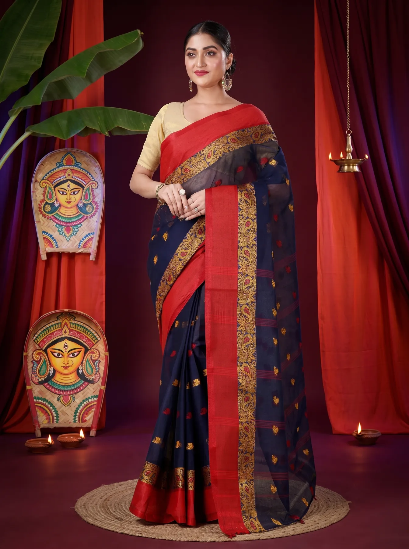 DipDiya Pure Cotton Blue Srimati Woven with Tradition Tant Sarees