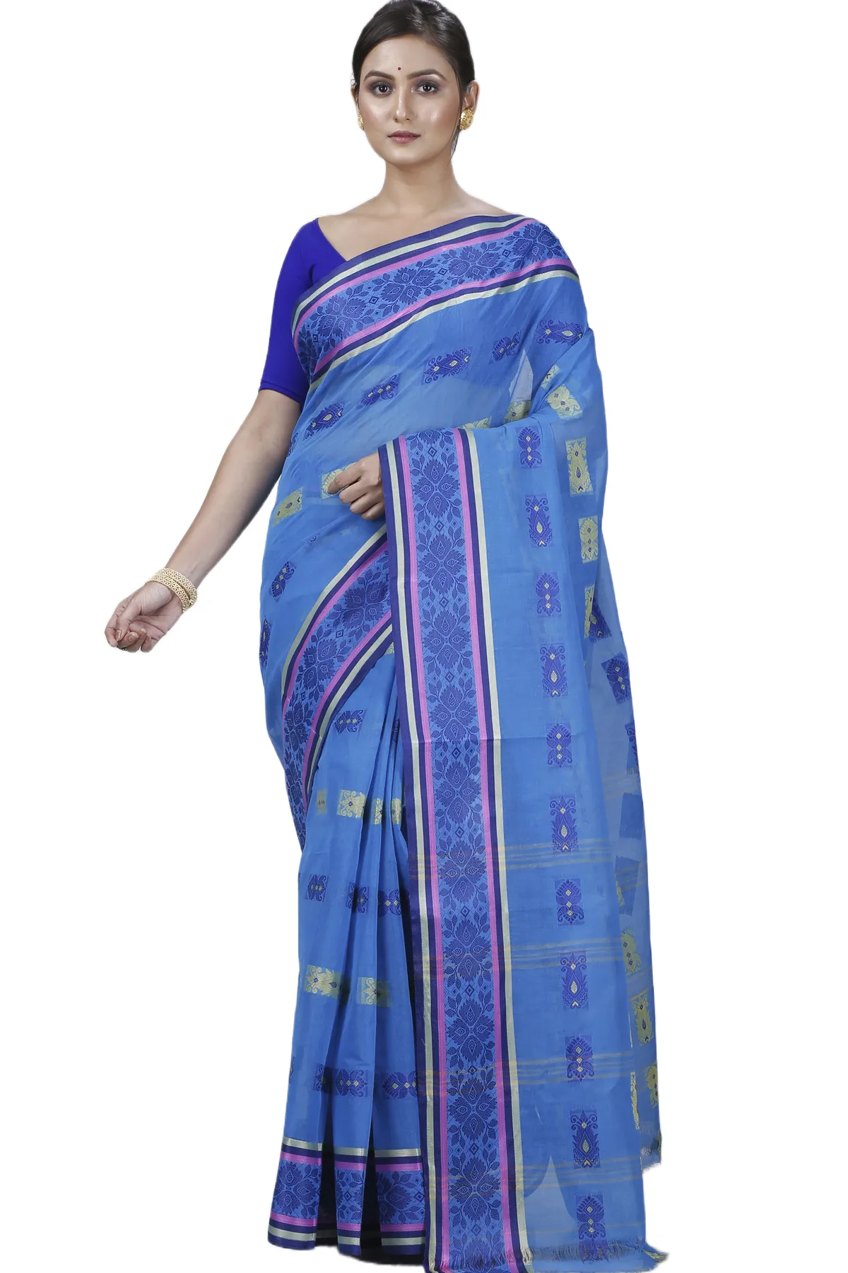 DipDiya Pure Cotton Blue Uditi Artisan Woven Tant Sarees