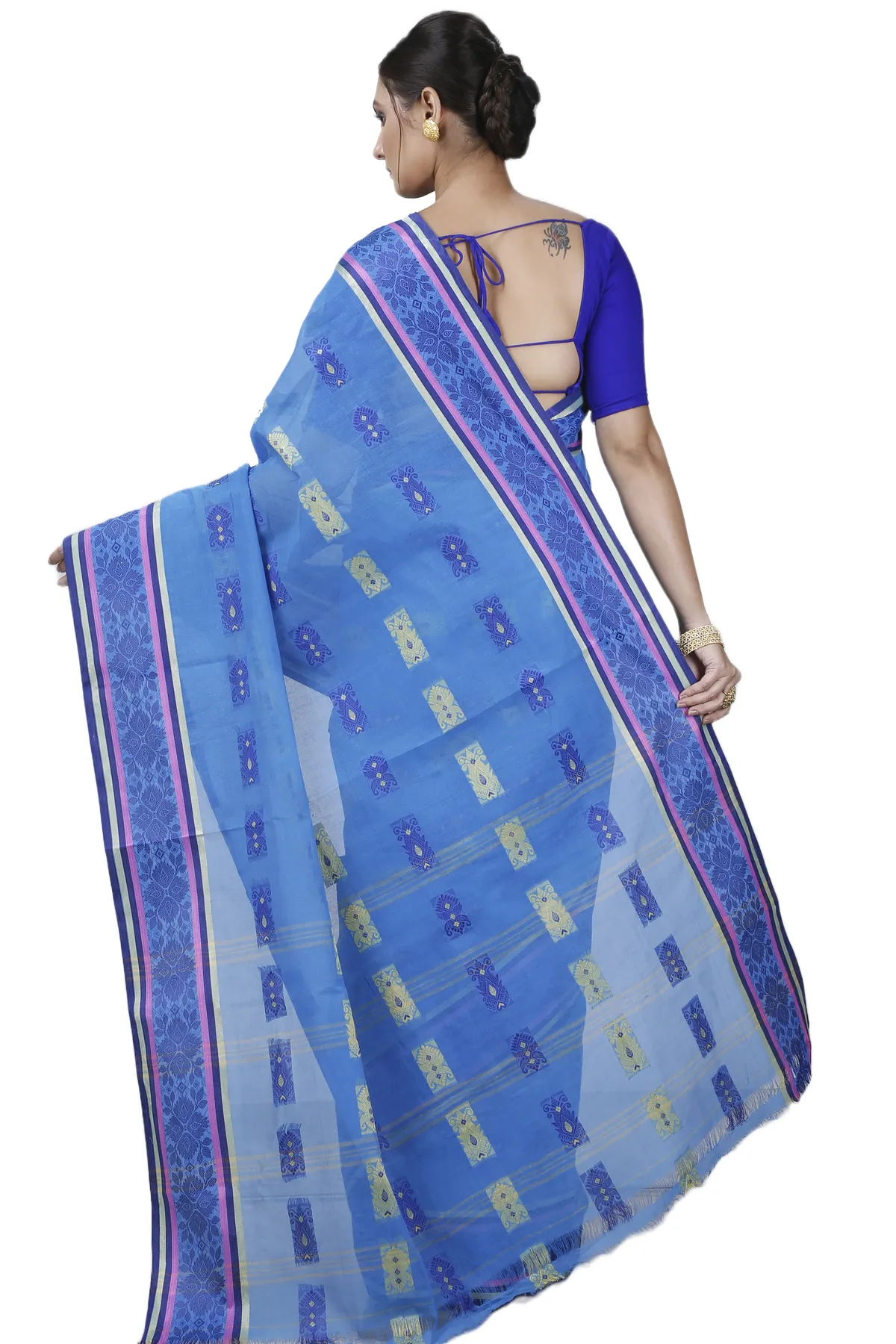 DipDiya Pure Cotton Blue Uditi Artisan Woven Tant Sarees