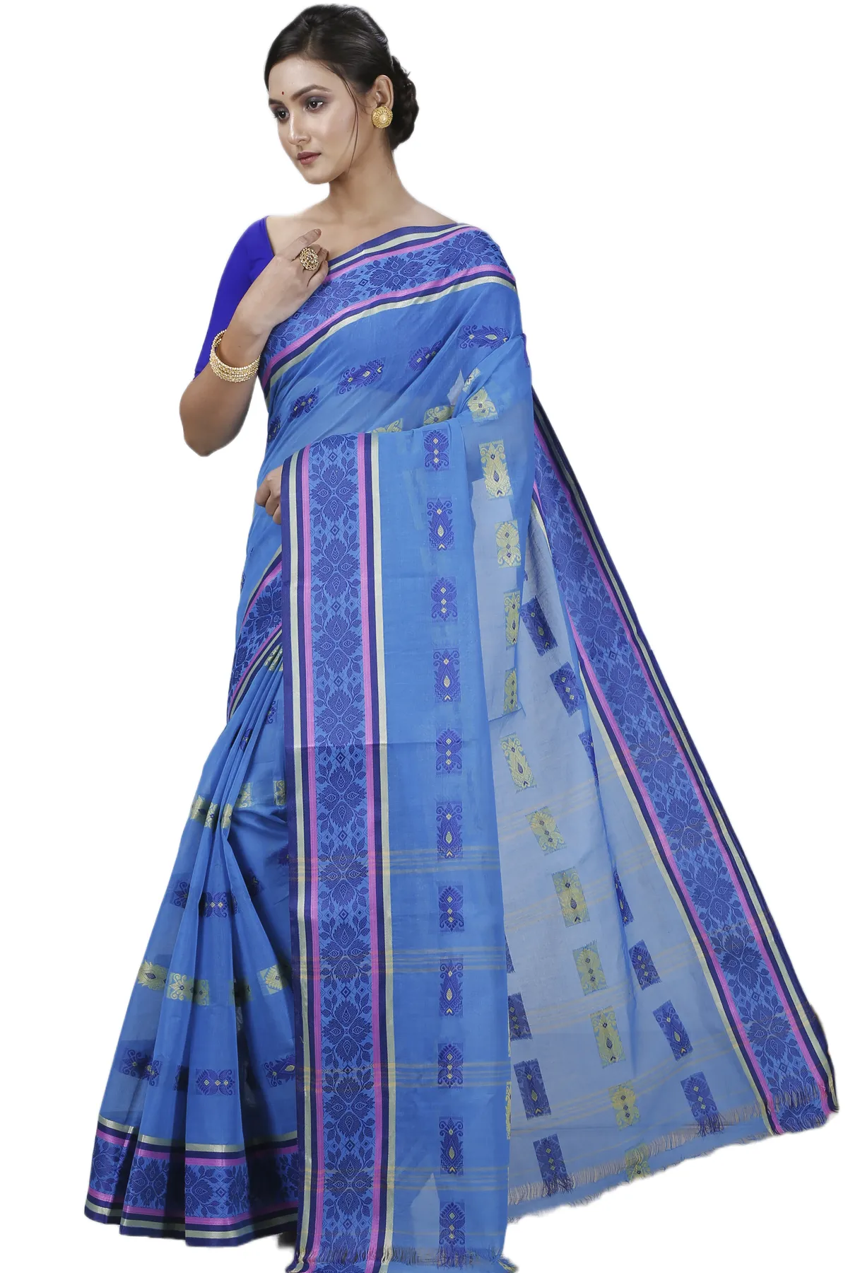 DipDiya Pure Cotton Blue Uditi Artisan Woven Tant Sarees