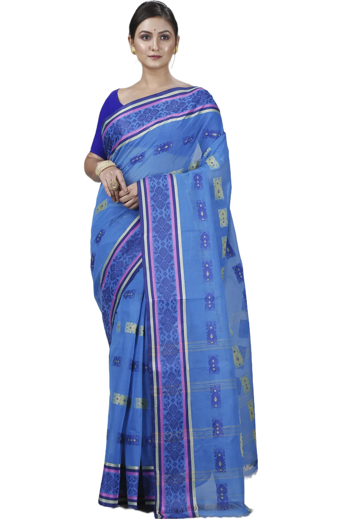 DipDiya Pure Cotton Blue Uditi Artisan Woven Tant Sarees