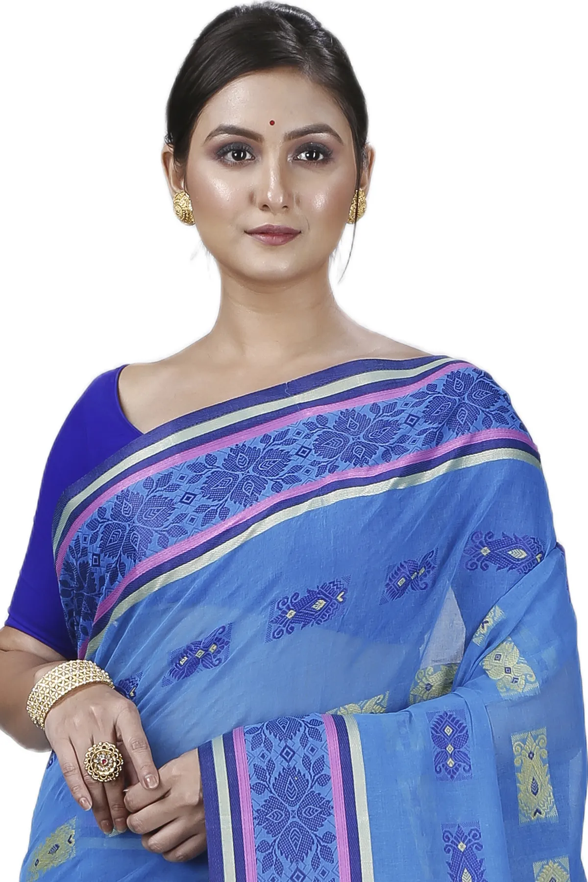DipDiya Pure Cotton Blue Uditi Artisan Woven Tant Sarees