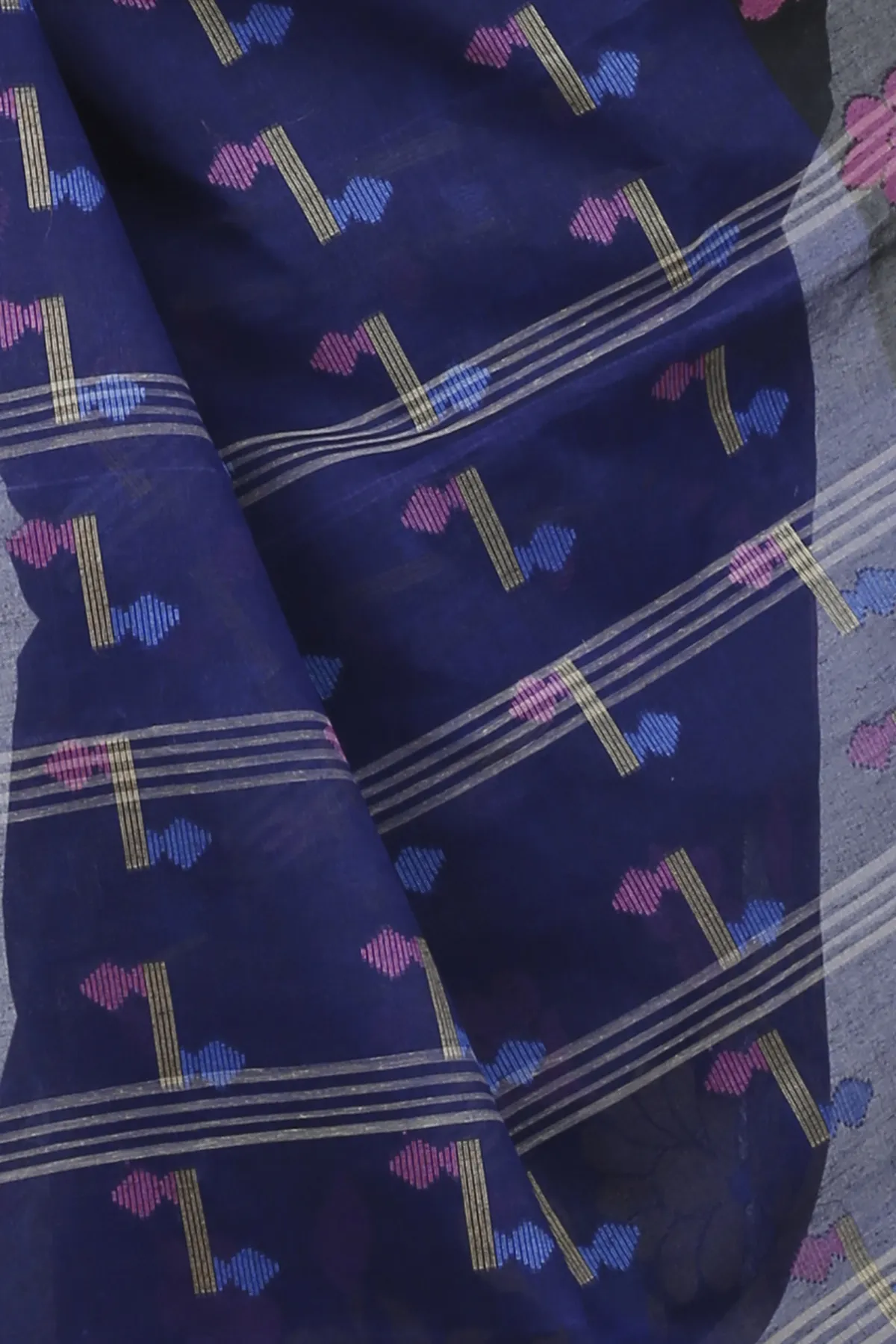 DipDiya Pure Cotton Blue Urva Bengali Heritage Tant Sarees