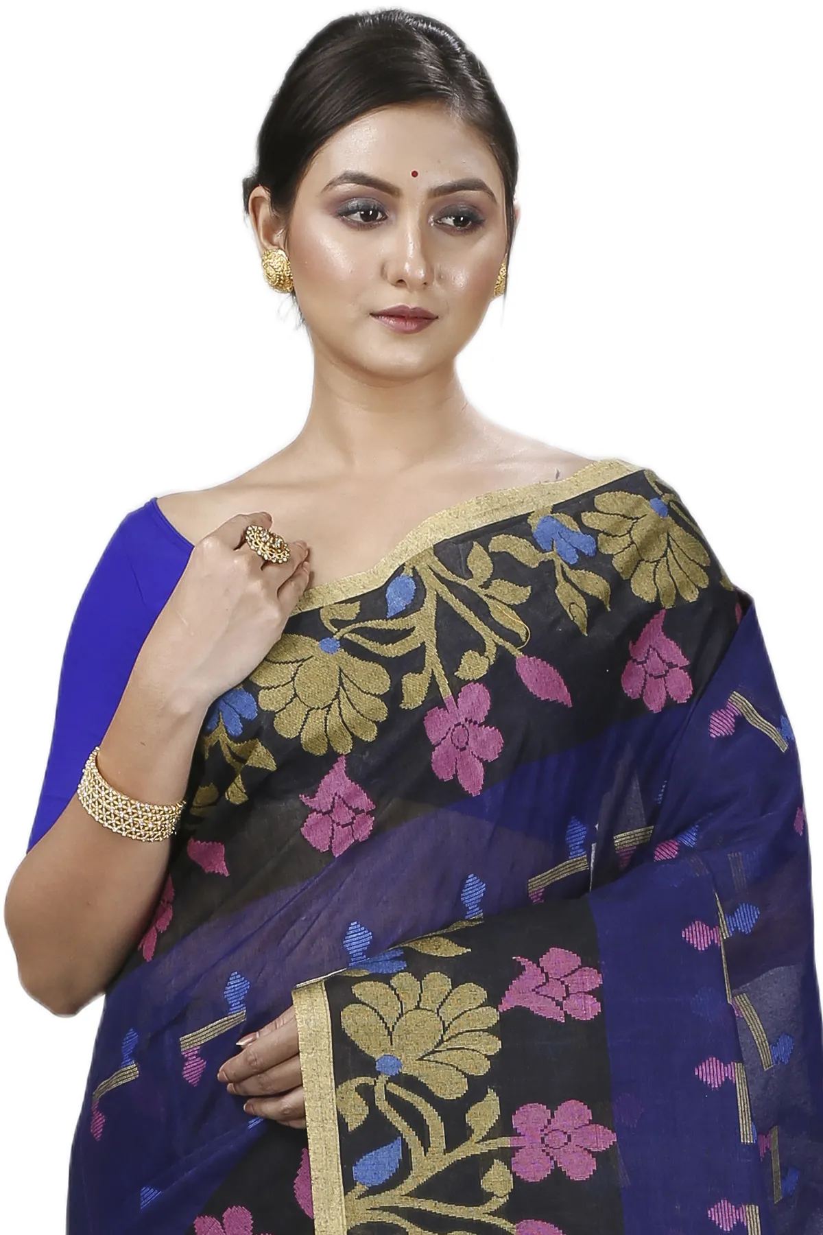 DipDiya Pure Cotton Blue Urva Bengali Heritage Tant Sarees