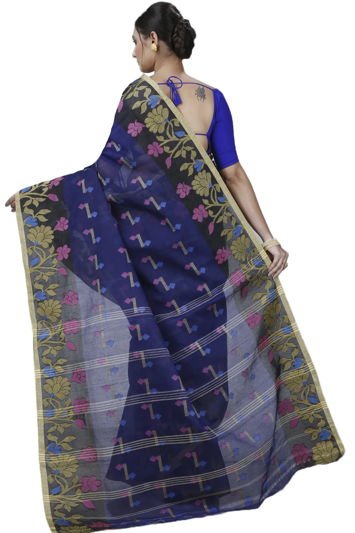 DipDiya Pure Cotton Blue Urva Bengali Heritage Tant Sarees