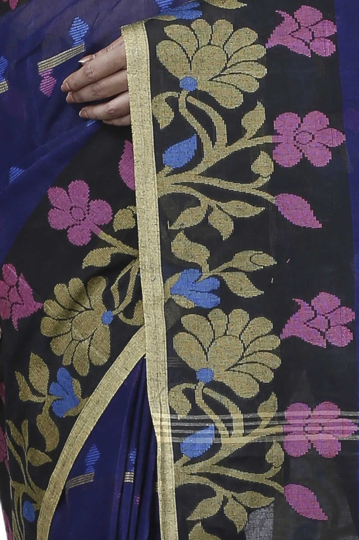 DipDiya Pure Cotton Blue Urva Bengali Heritage Tant Sarees