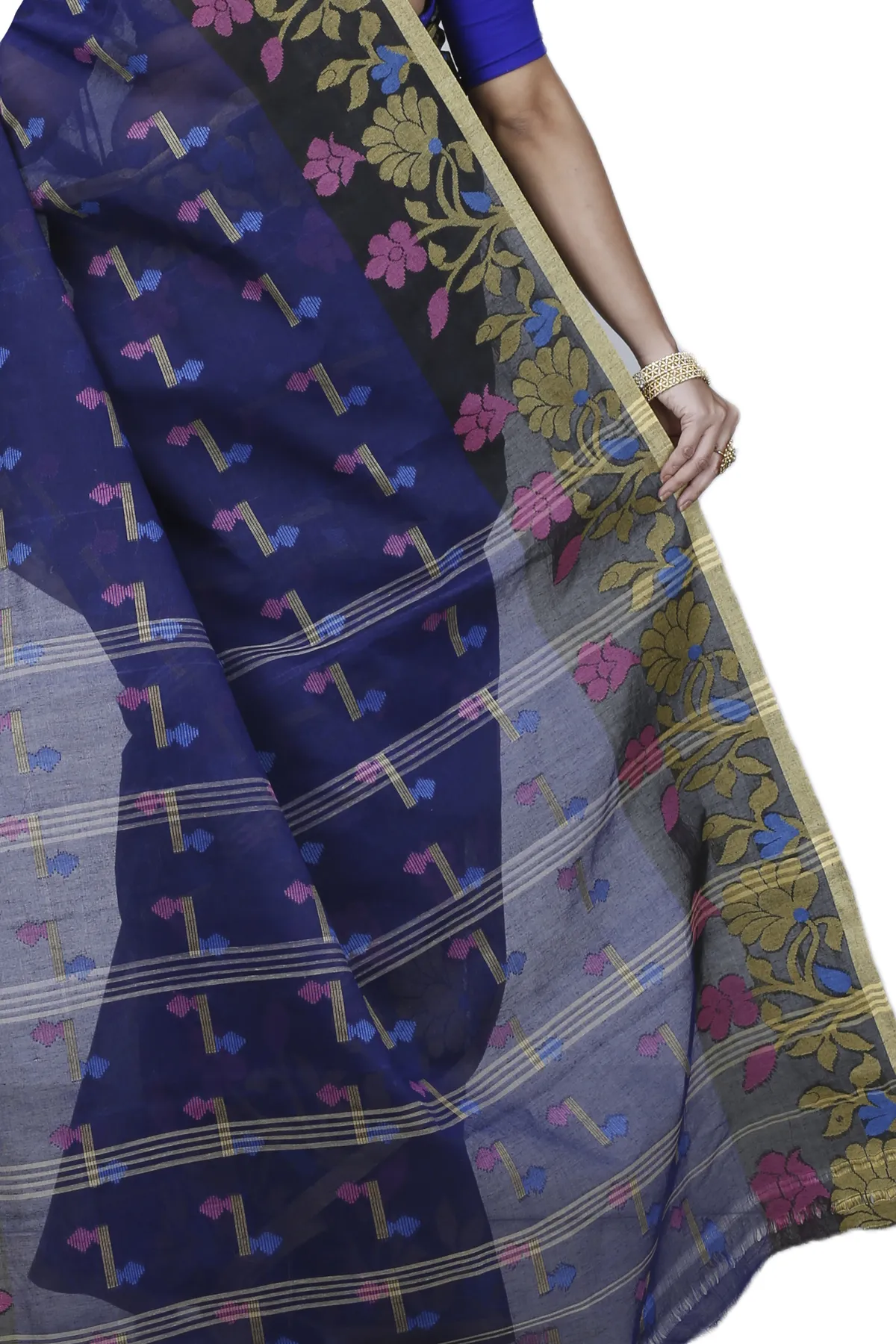 DipDiya Pure Cotton Blue Urva Bengali Heritage Tant Sarees