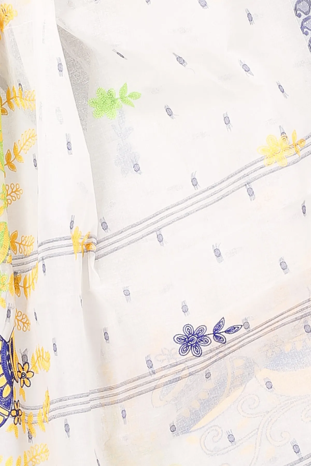 DipDiya Pure Cotton Blue White Embi Boysko Ghot Bengal’s Tradition Embroidery Tant Sarees