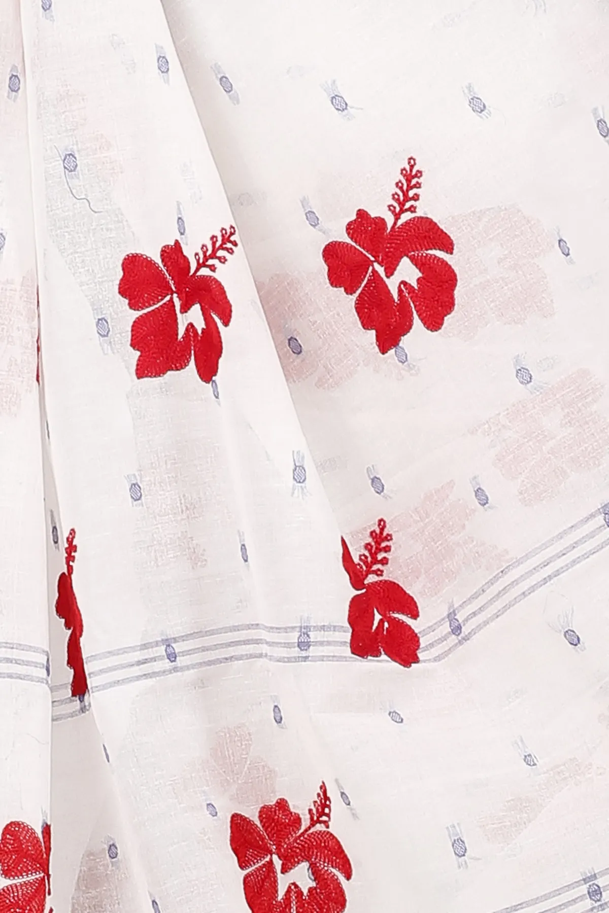 DipDiya Pure Cotton Blue White Embi Boysko Jova Timeless Bengal Embroidery Tant Sarees