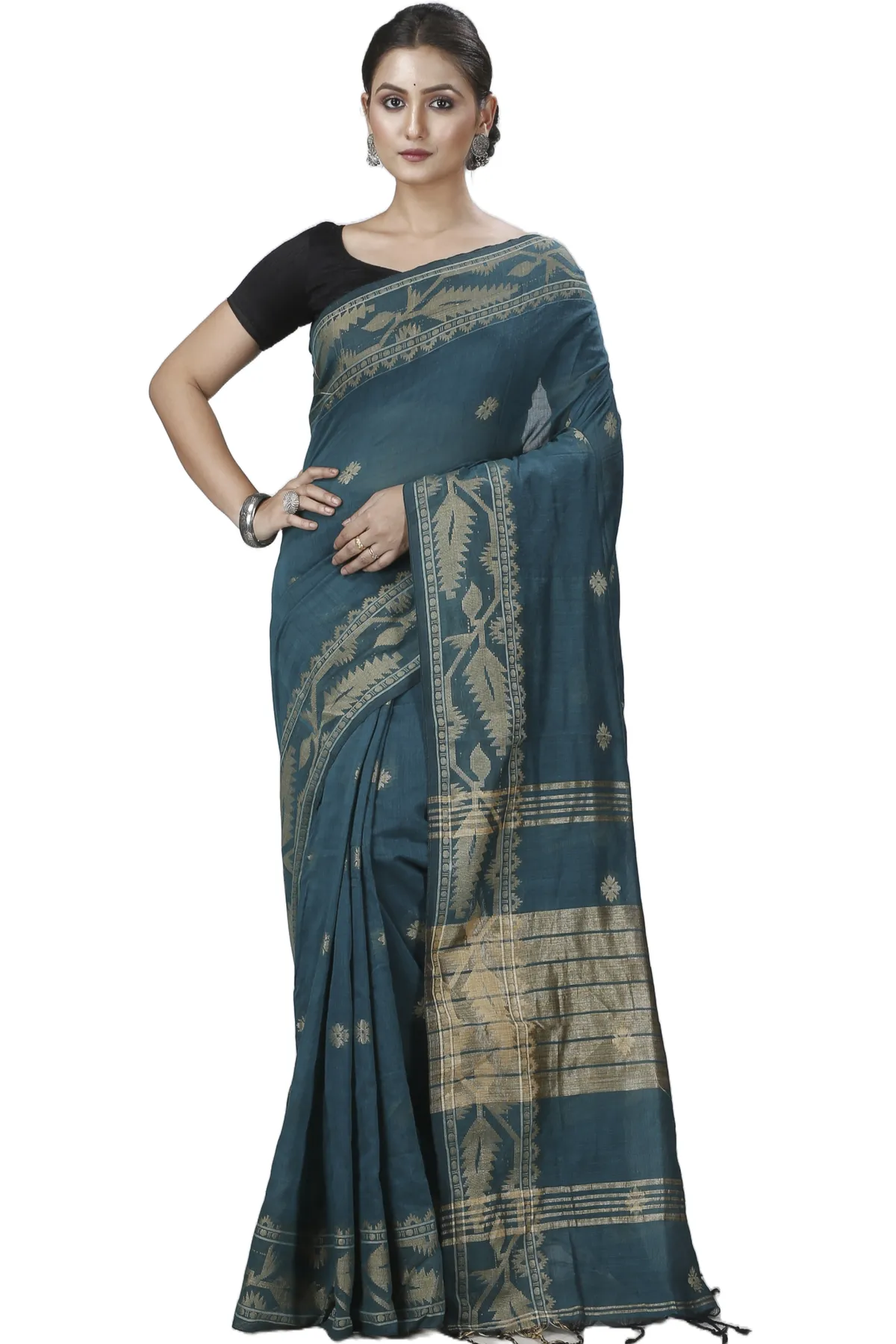 DipDiya Pure Cotton Botel Green Tuma Weaves with a Story Handloom Sarees