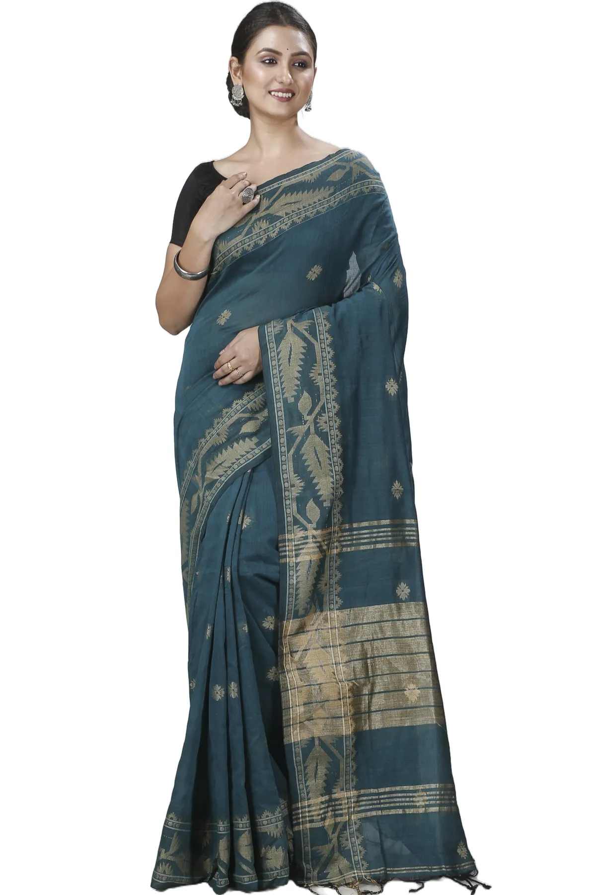 DipDiya Pure Cotton Botel Green Tuma Weaves with a Story Handloom Sarees