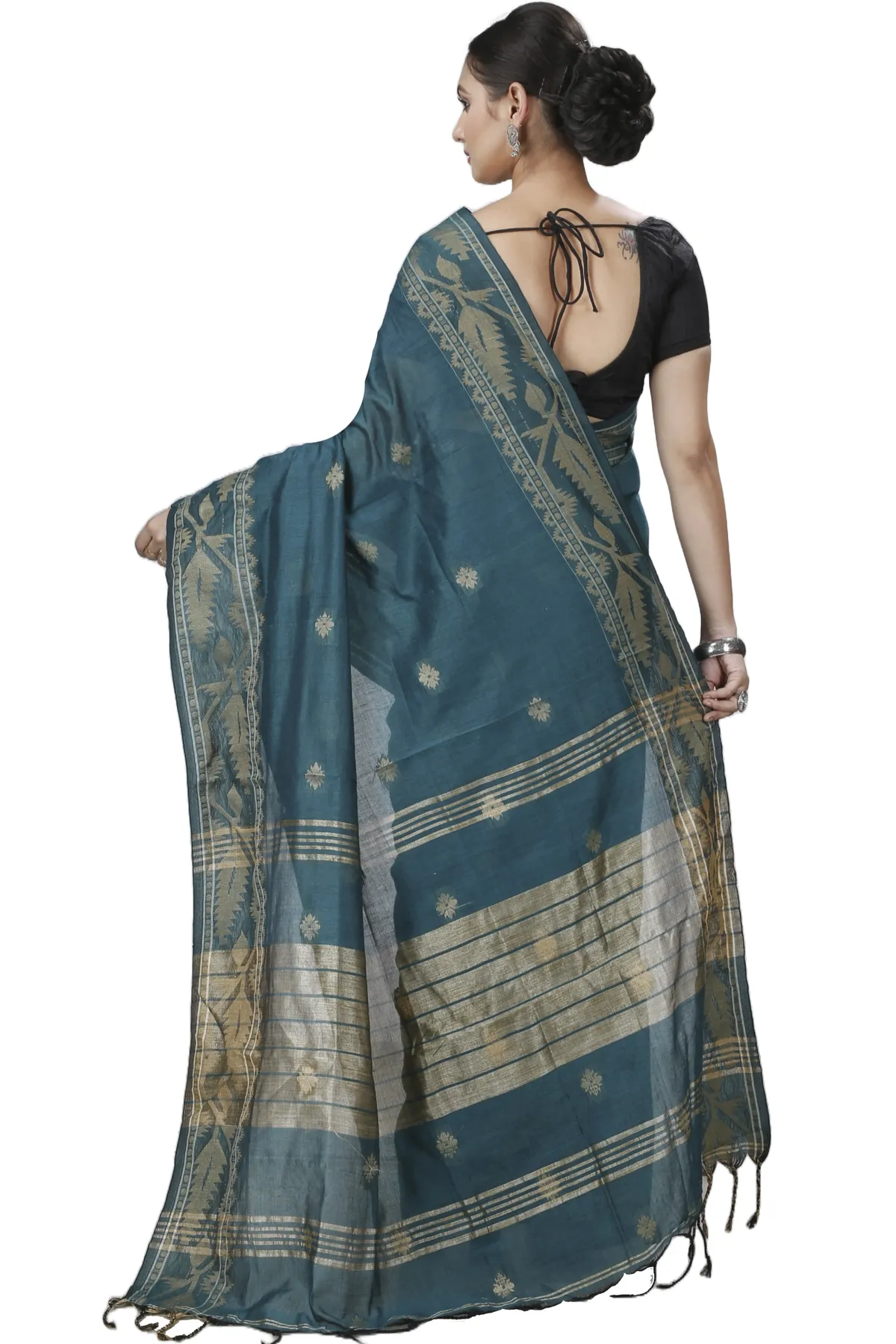 DipDiya Pure Cotton Botel Green Tuma Weaves with a Story Handloom Sarees