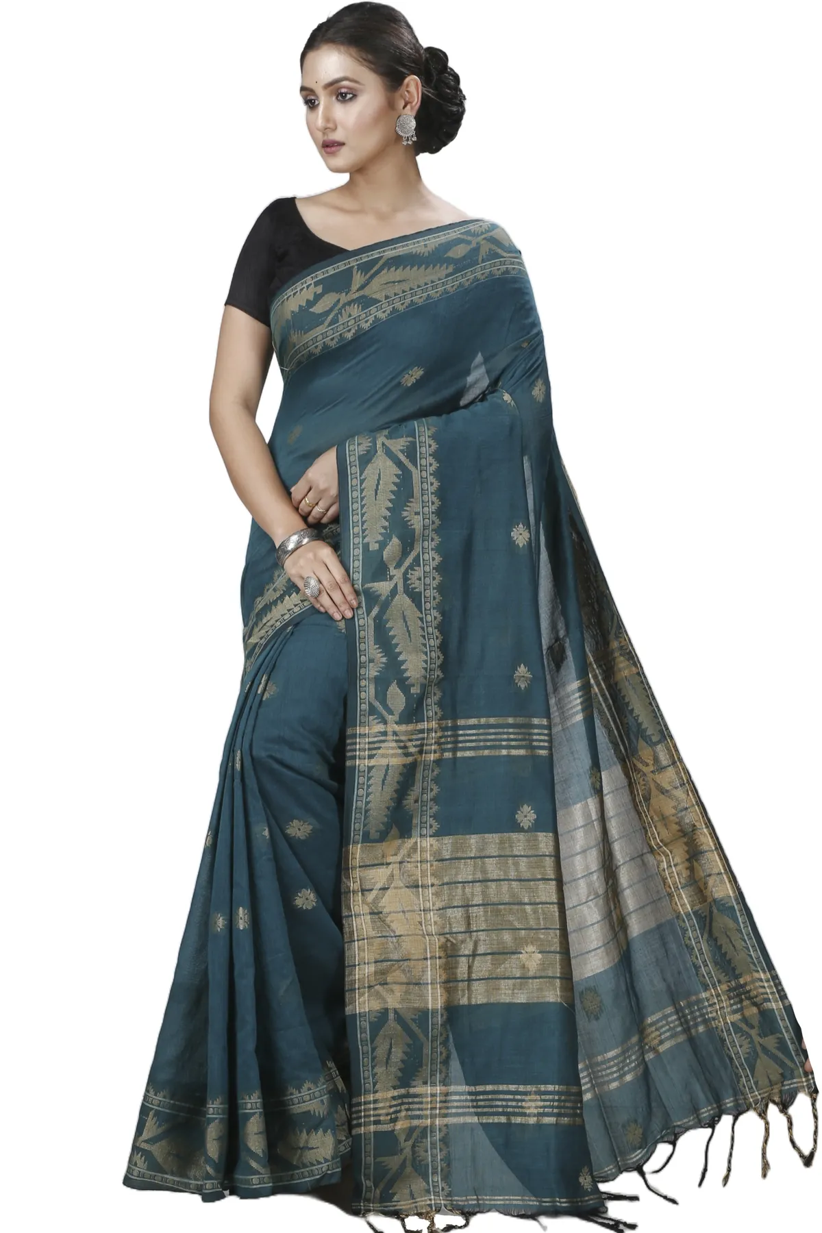 DipDiya Pure Cotton Botel Green Tuma Weaves with a Story Handloom Sarees