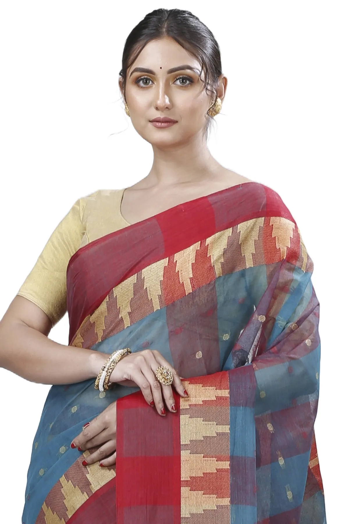 DipDiya Pure Cotton Bottel Green Jamuna Heritage Elegance Tant Sarees