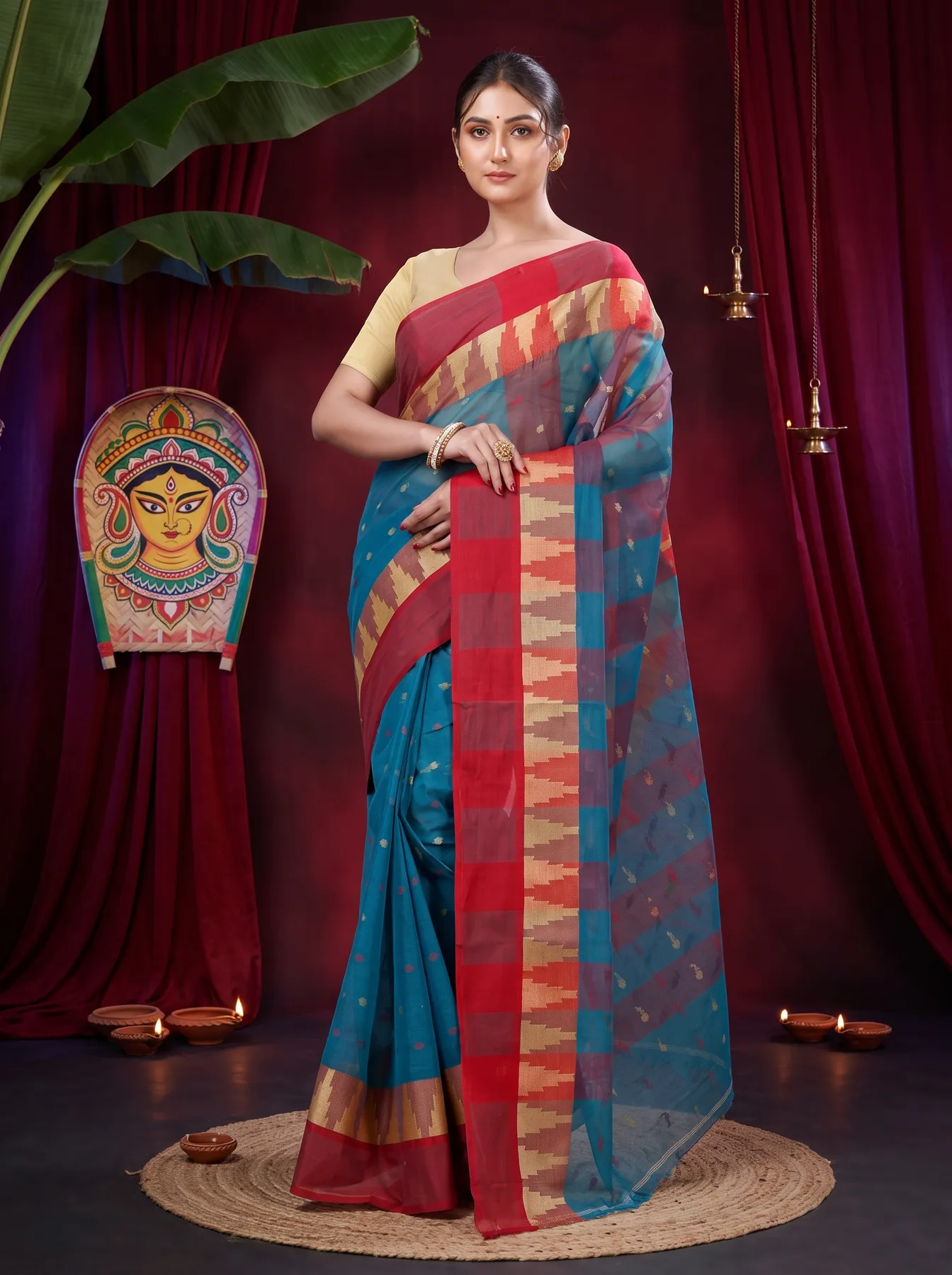 DipDiya Pure Cotton Bottel Green Jamuna Heritage Elegance Tant Sarees