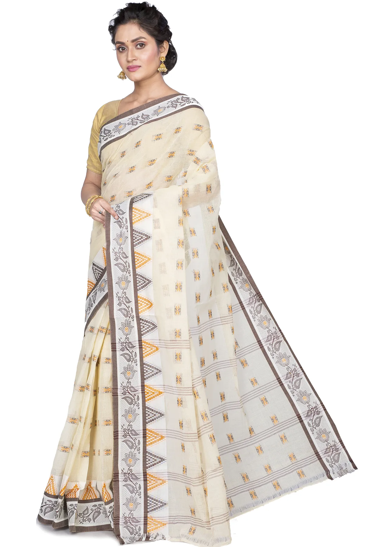 DipDiya Pure Cotton Brown Alkari Tradition in Every Thread Tant Sarees