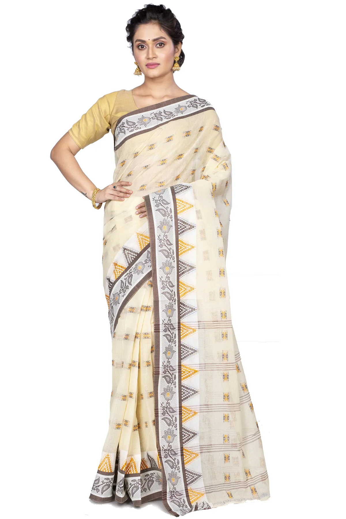 DipDiya Pure Cotton Brown Alkari Tradition in Every Thread Tant Sarees