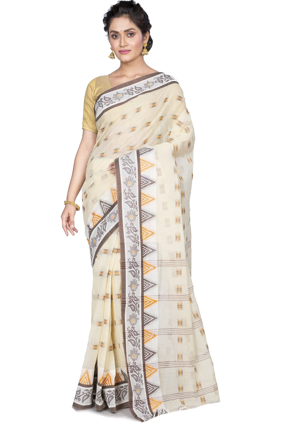 DipDiya Pure Cotton Brown Alkari Tradition in Every Thread Tant Sarees