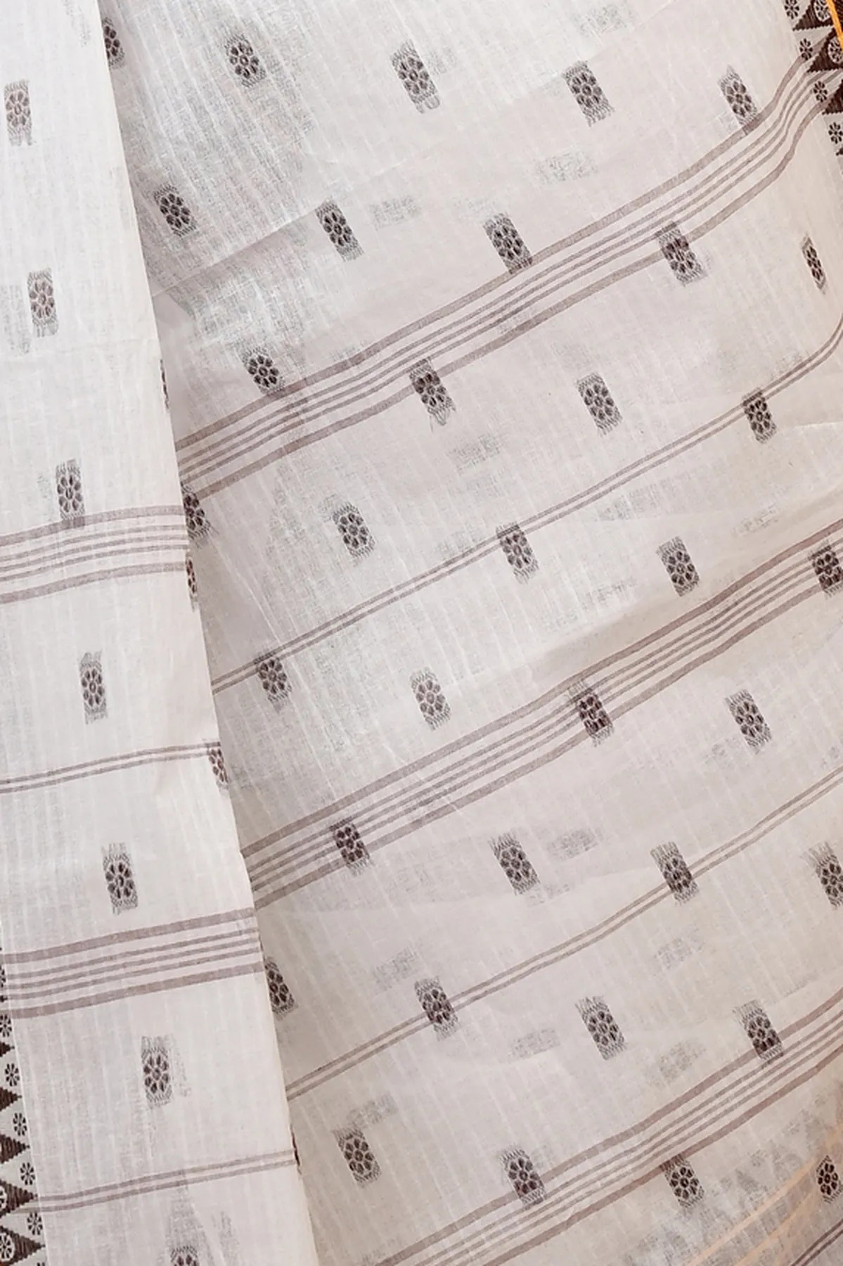 DipDiya Pure Cotton Brown and White Hema Essence of Bengal Tant Sarees