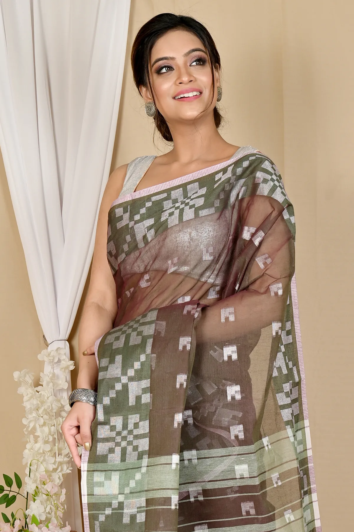 DipDiya Pure Cotton Brown Aptuk Effortless Tradition Tant Sarees