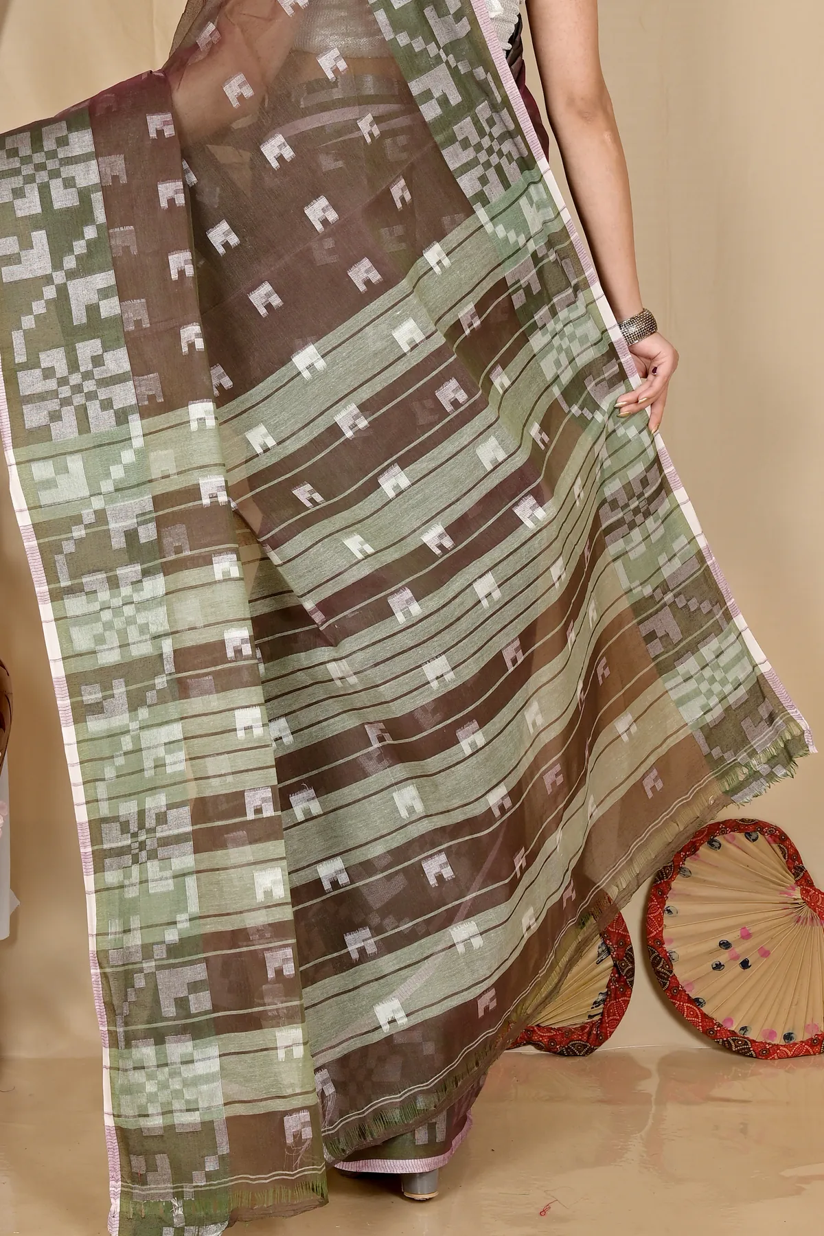 DipDiya Pure Cotton Brown Aptuk Effortless Tradition Tant Sarees