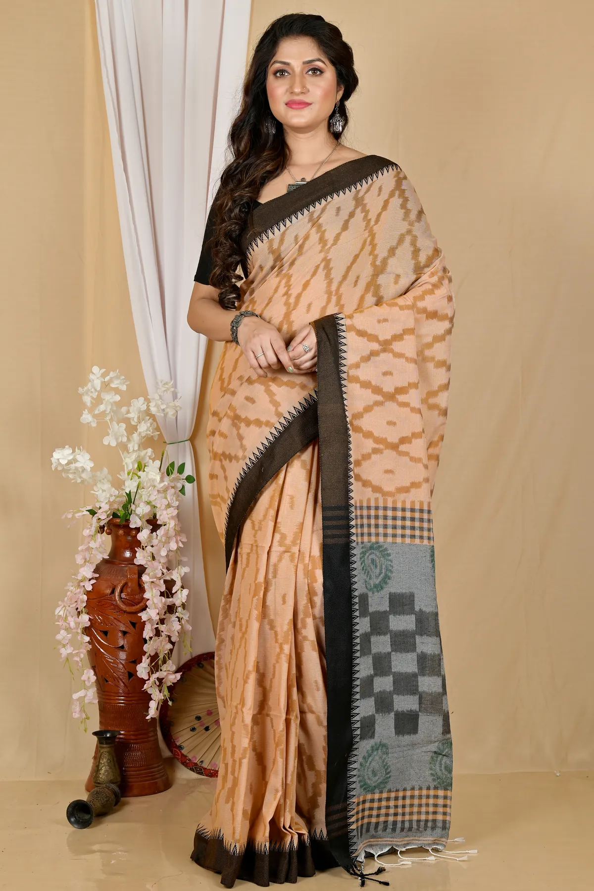 DipDiya Pure Cotton Brown Black Seuma Weaves with a Story Handloom Sarees