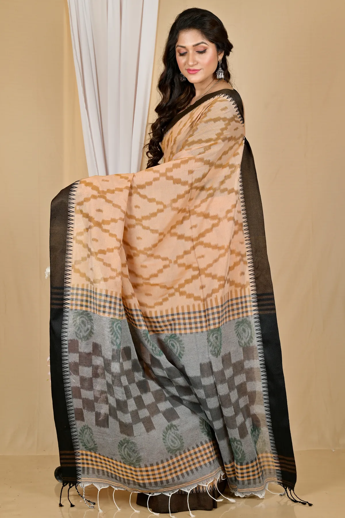DipDiya Pure Cotton Brown Black Seuma Weaves with a Story Handloom Sarees