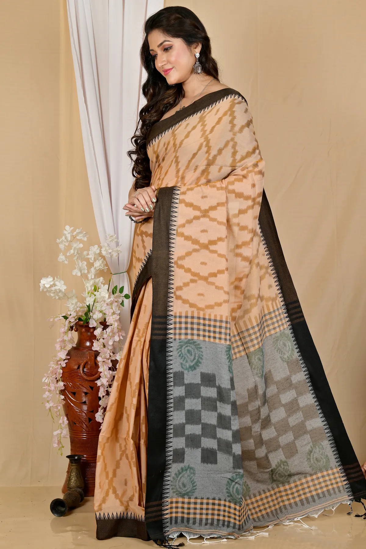 DipDiya Pure Cotton Brown Black Seuma Weaves with a Story Handloom Sarees